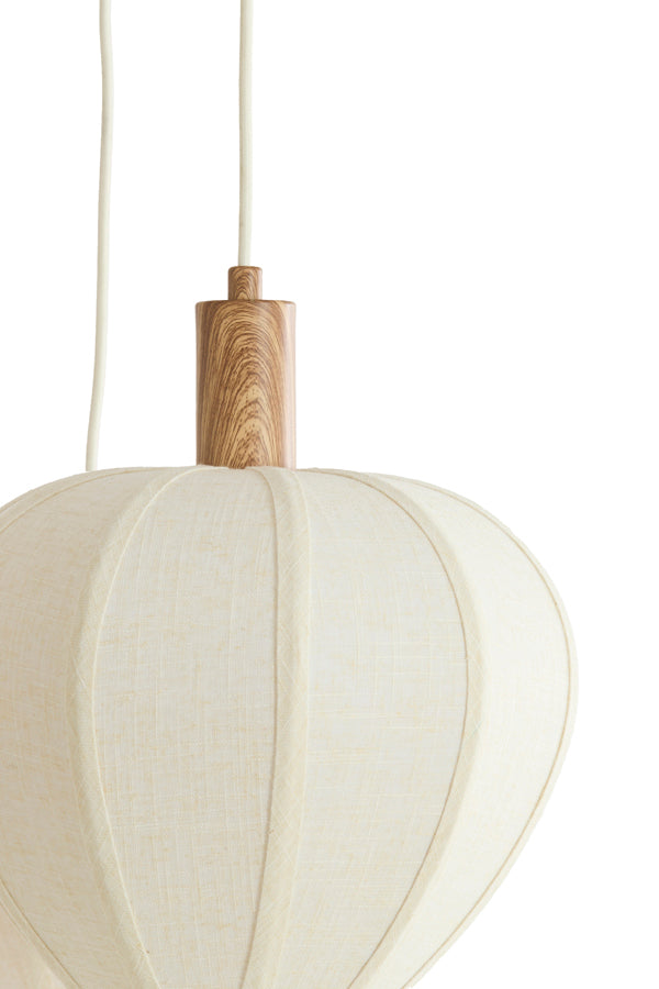 Huxi Natural Wood Effect & Cream Linen 5 Light Pendant Light