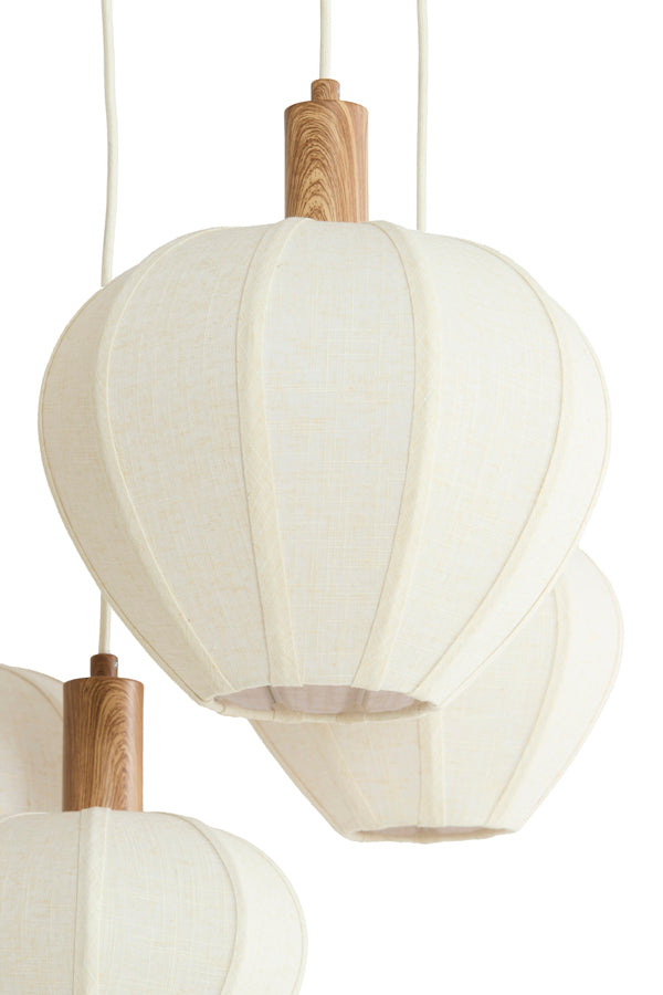 Huxi Natural Wood Effect & Cream Linen 5 Light Pendant Light