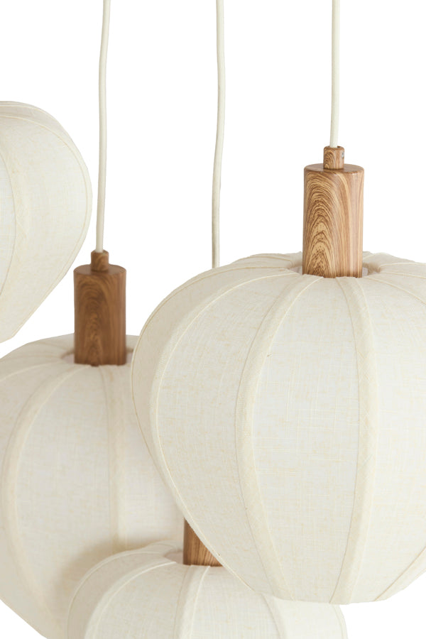 Huxi Natural Wood Effect & Cream Linen 5 Light Pendant Light