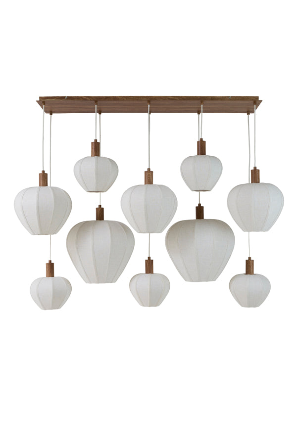Huxi Natural Wood Effect & Cream Linen 10 Light Pendant Light