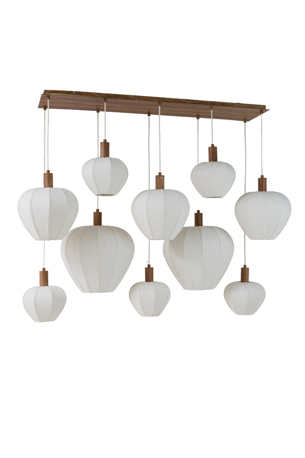 Huxi Natural Wood Effect & Cream Linen 10 Light Pendant Light