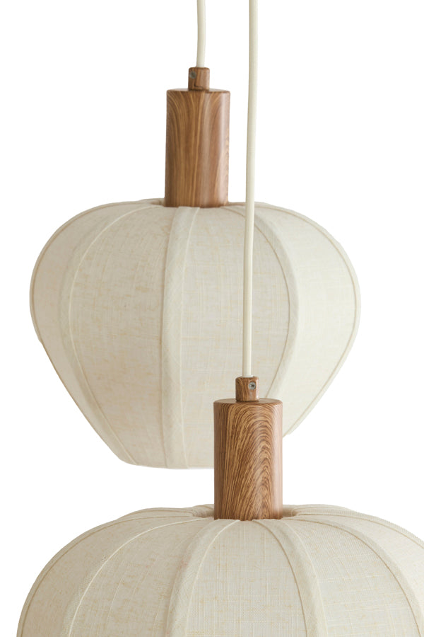 Huxi Natural Wood Effect & Cream Linen 10 Light Pendant Light