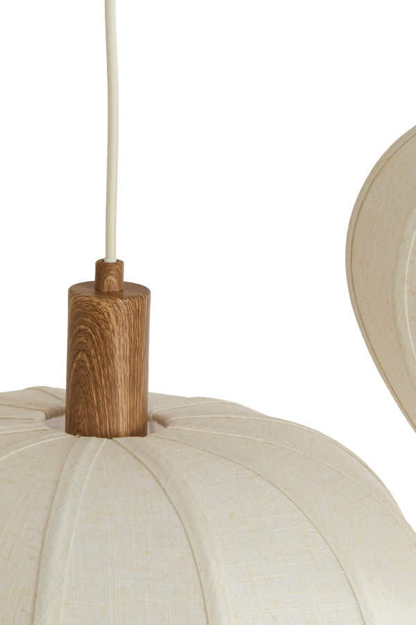 Huxi Natural Wood Effect & Cream Linen 10 Light Pendant Light