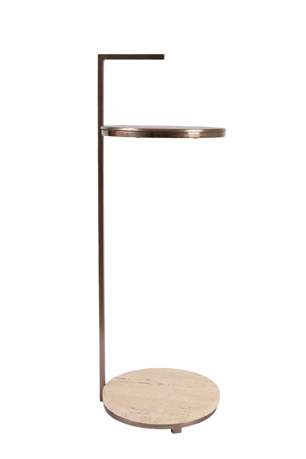 Leda Sand Travertine & Brown Bronze Round Side Table