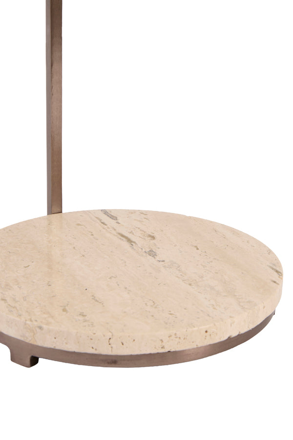 Leda Sand Travertine & Brown Bronze Round Side Table