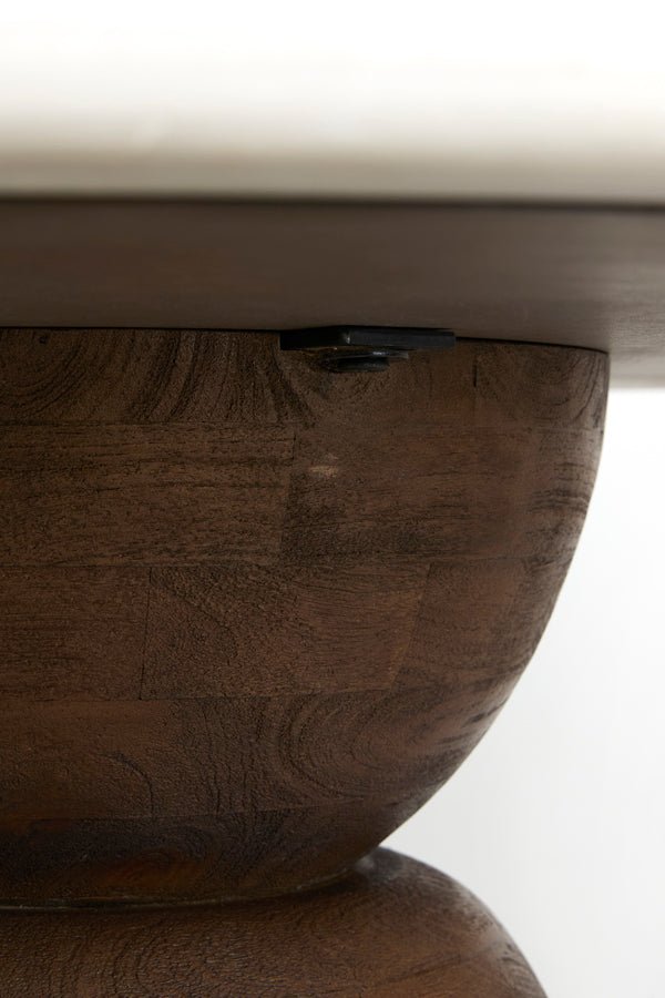 Soy Sand Marble & Chocolate Brown Mango Wood Round Dining Table 120cm