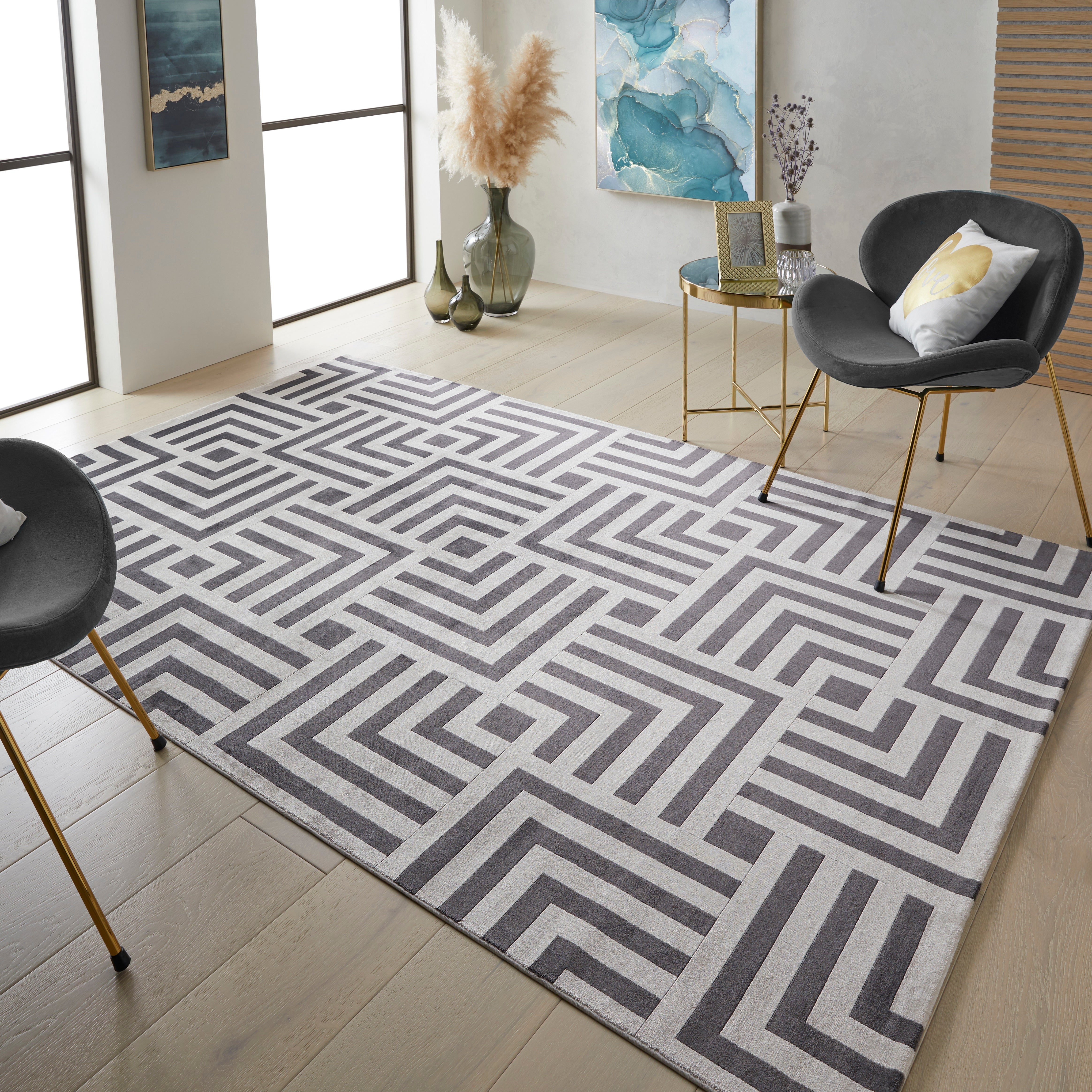 Concept Looms Lugano LUG01 Light Grey Anthracite Large Rectangle Rug