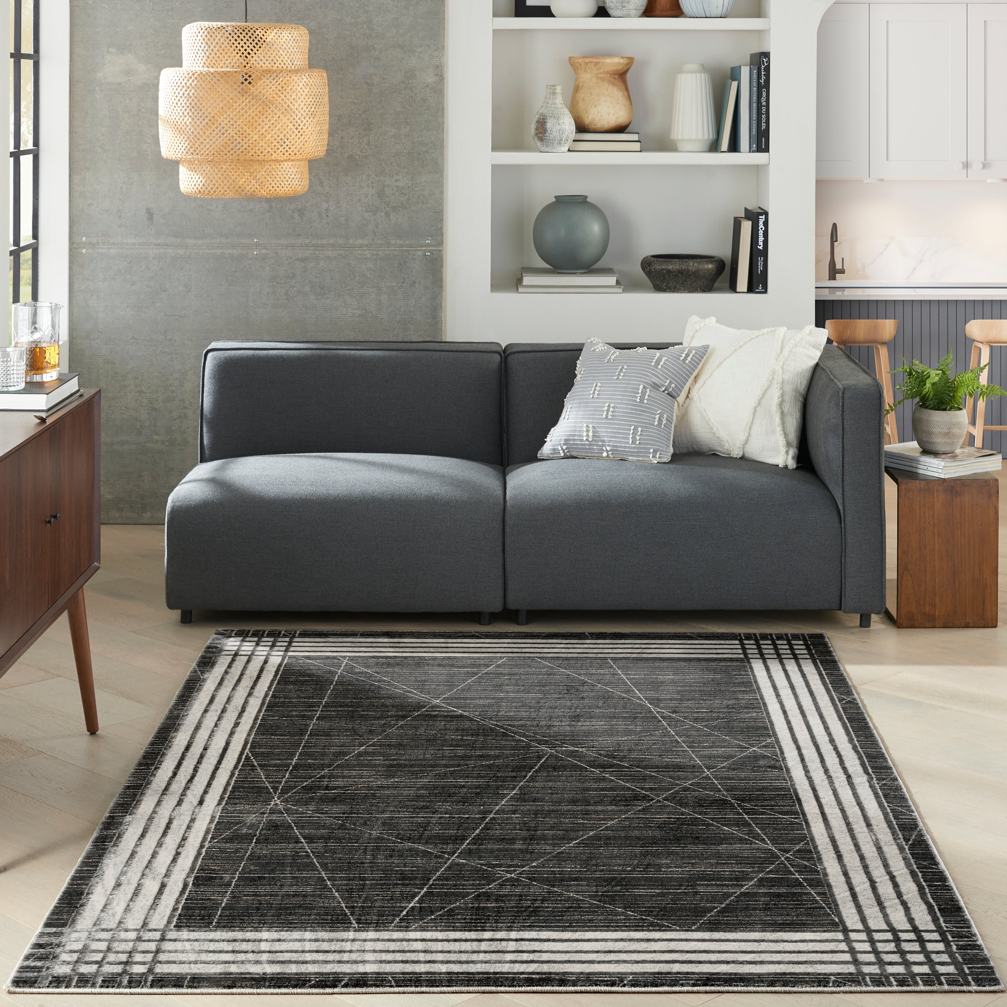 Nourison Desire DSR01 Charcoal Black/Silver Large Rectangle Rug