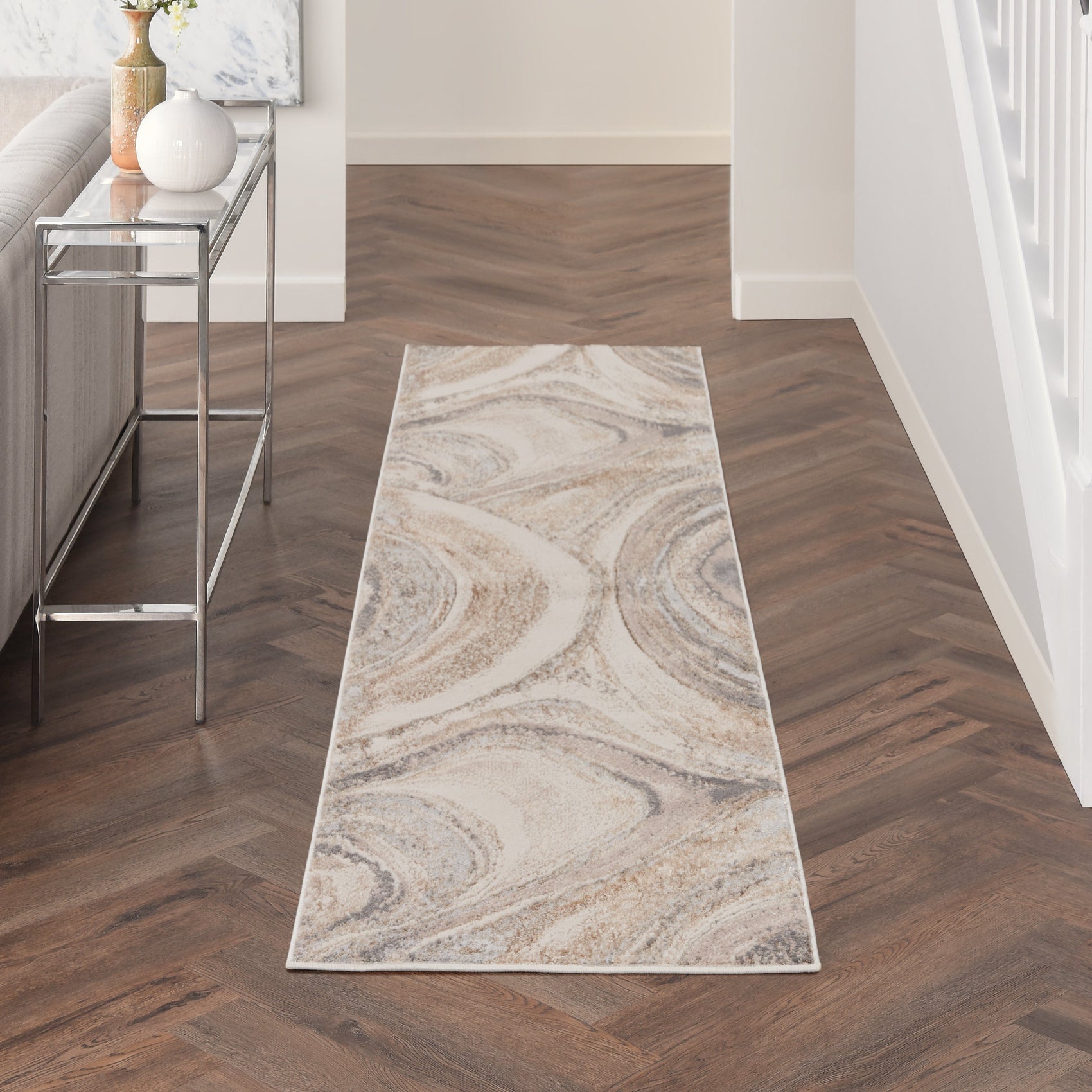 Nourison Brushstrokes BSK03 Cream/Grey Runner Rug