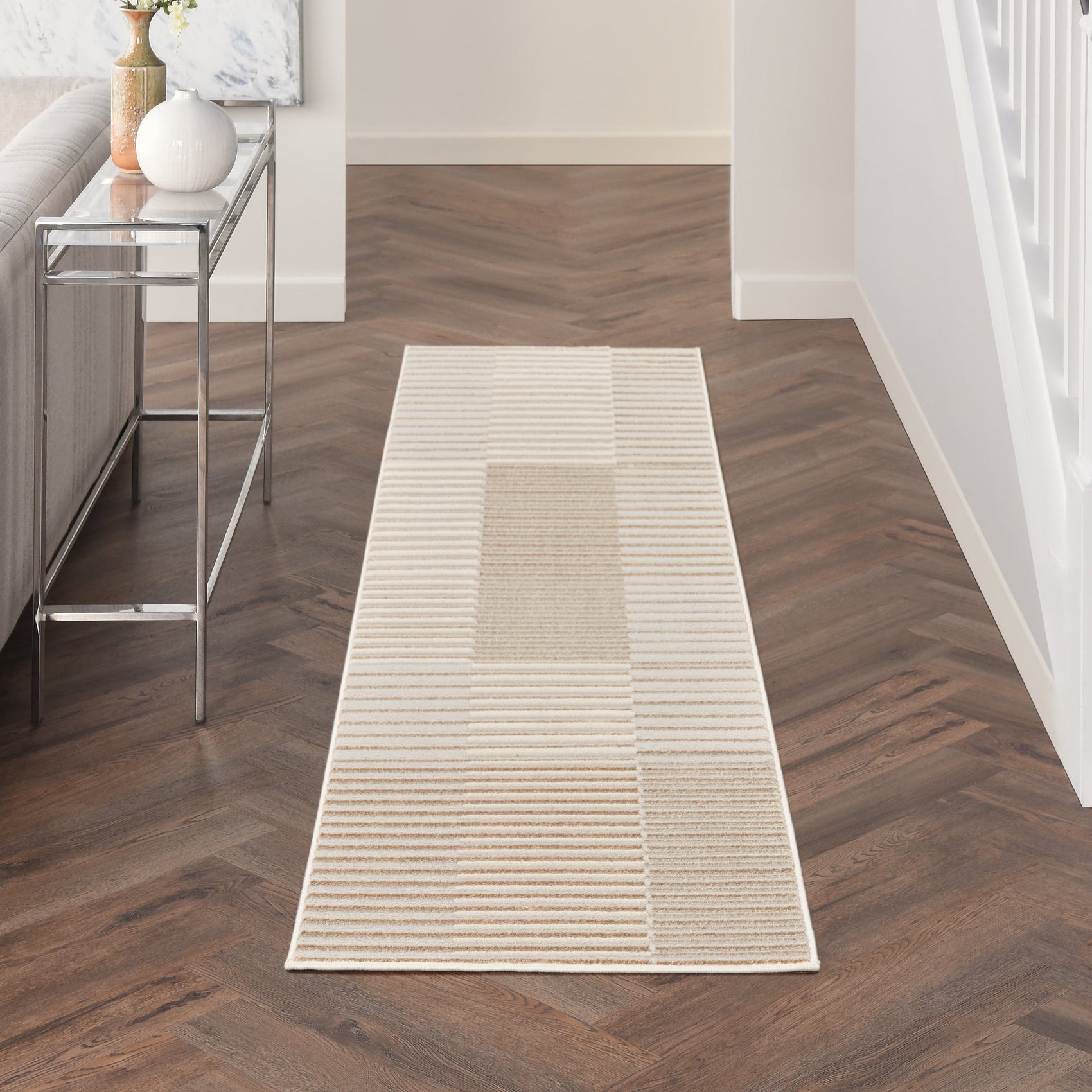 Nourison Brushstrokes BSK04 Beige/Silver Runner Rug