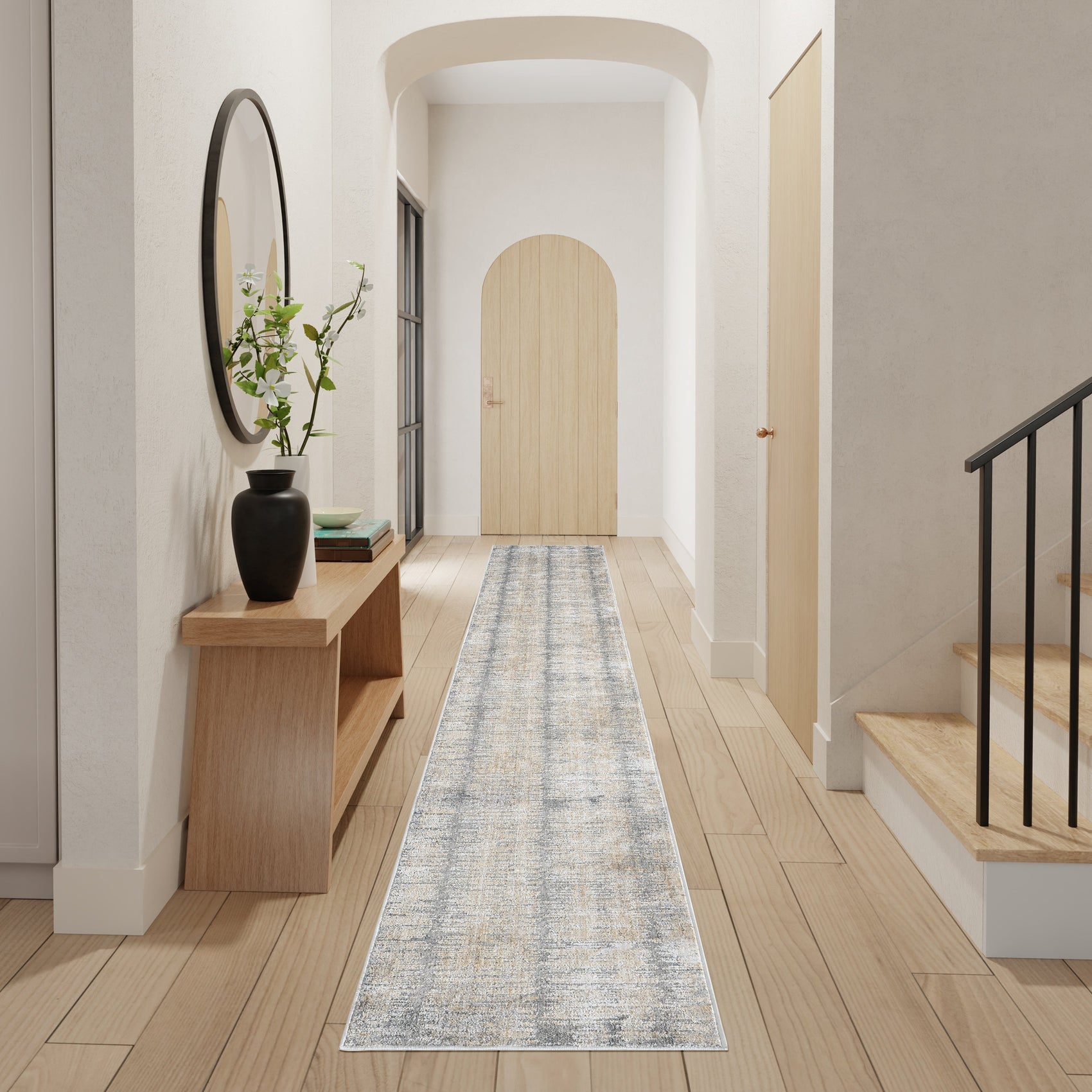 Nourison Abstract Hues ABH03 Grey/Gold Runner Rug | Extra Large