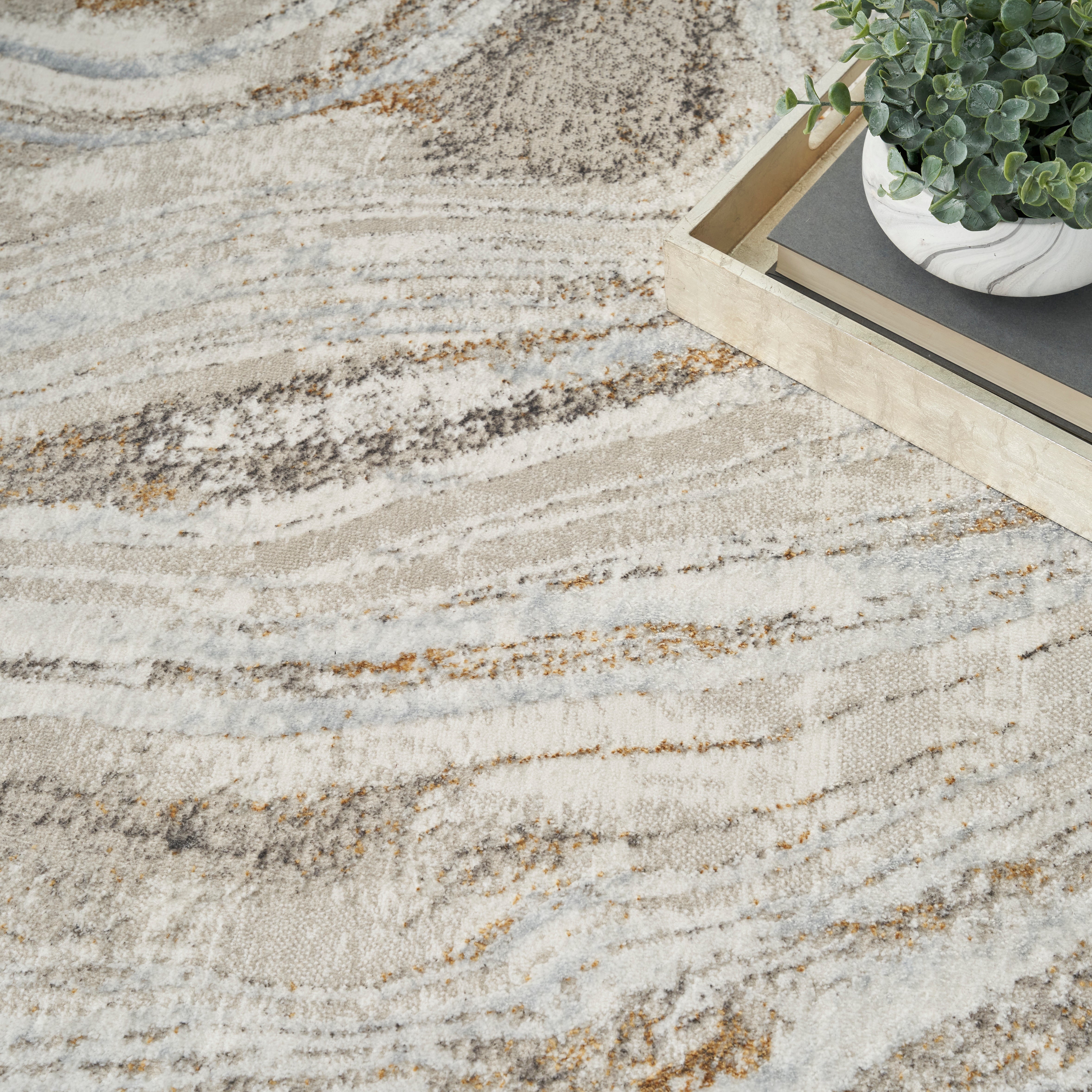 Nourison Glitz GLZ22 Grey/Gold Large Rectangle Rug