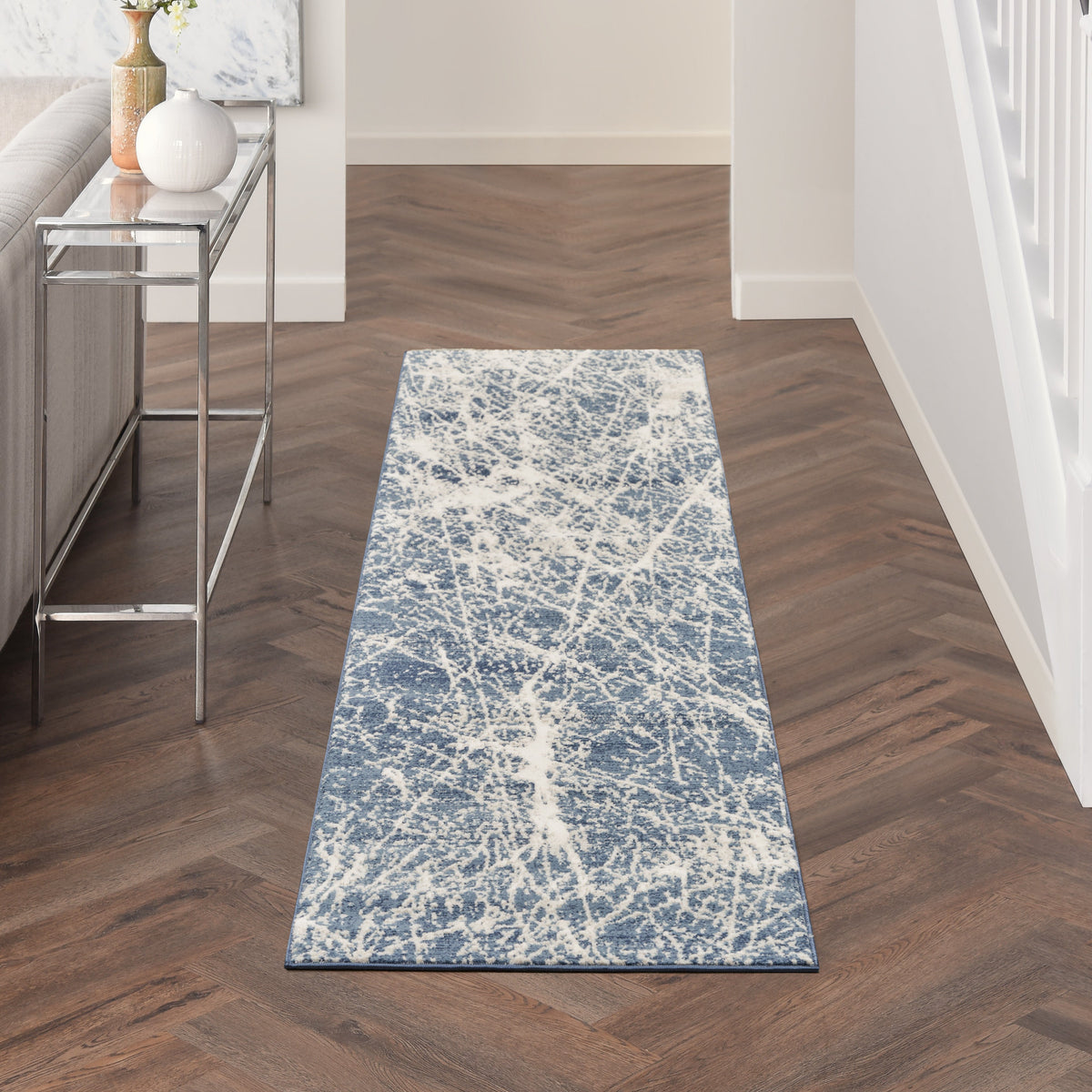 Nourison Exhale EXL02 Ivory/Navy Blue Runner Rug