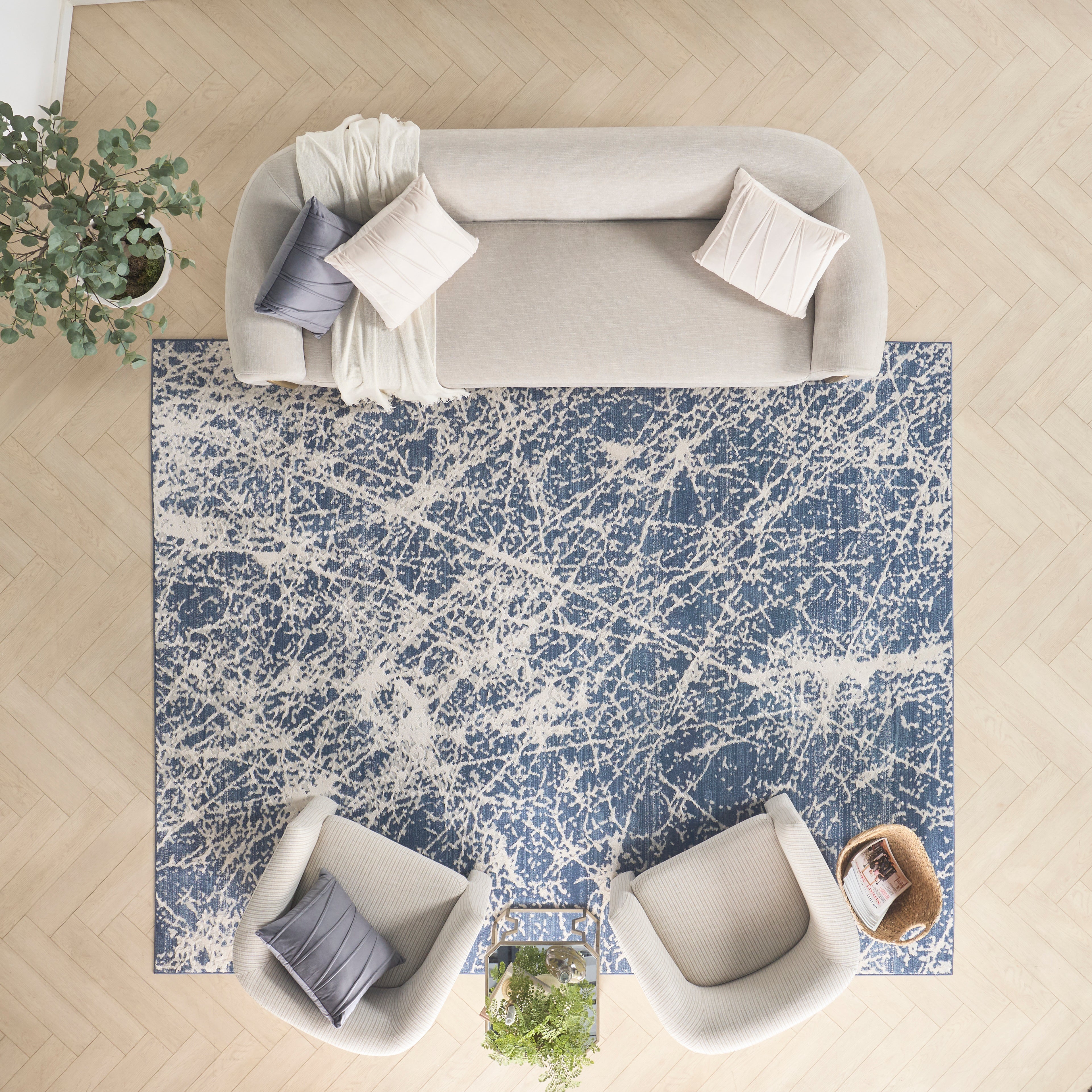 Nourison Exhale EXL02 Ivory/Navy Blue Large Rectangle Rug