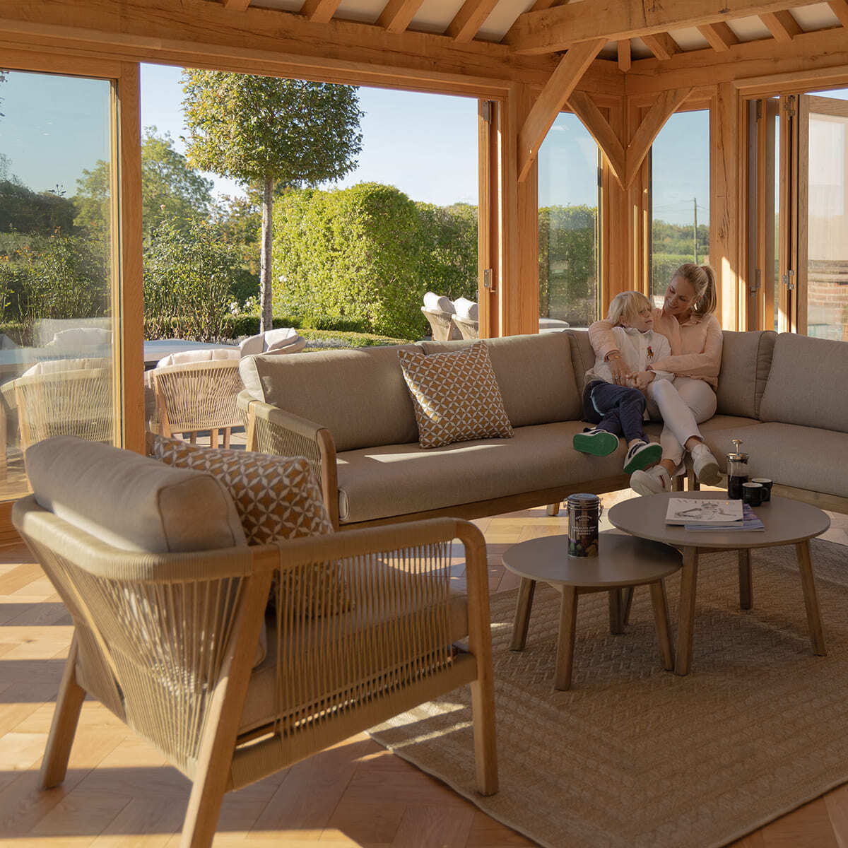 New Martinique Corner Sofa Set & Armchair - Light Brown