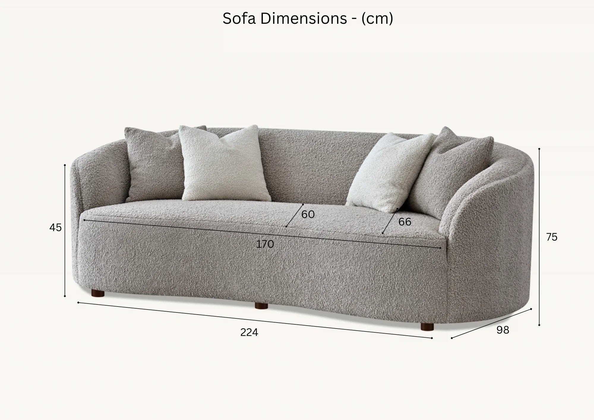 Aluxo Kira Teddy Latte Taupe Boucle Sofa | 3 Seater