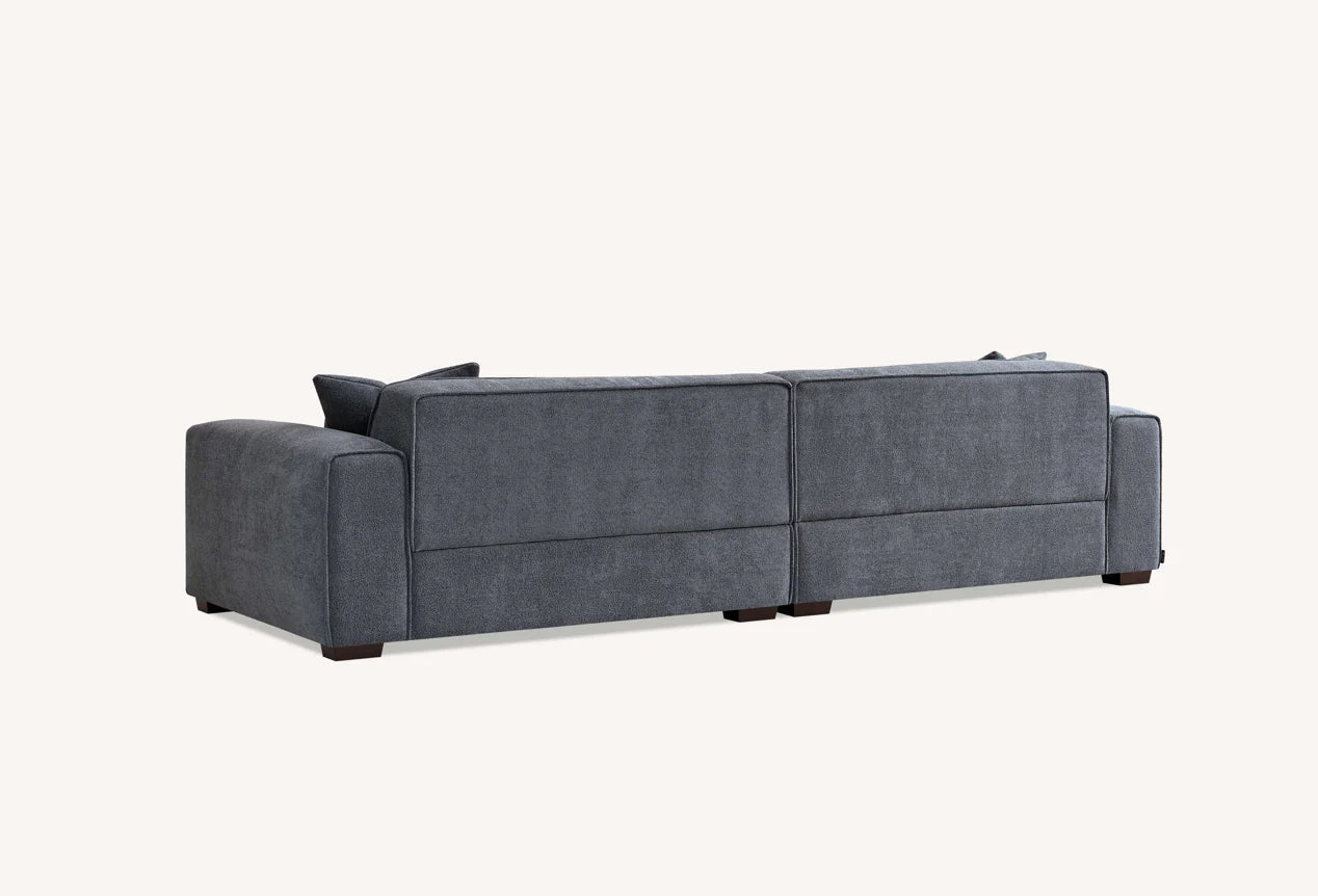 Aluxo Crawford Charcoal Grey Boucle Sofa with Chaise Footstool | 4 Seater