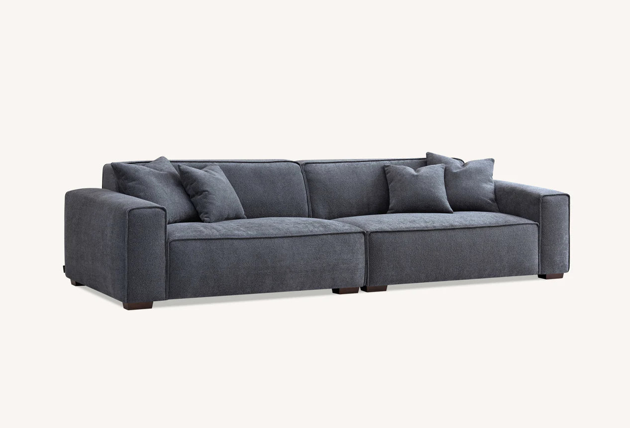 Aluxo Crawford Charcoal Grey Boucle Sofa with Chaise Footstool | 4 Seater