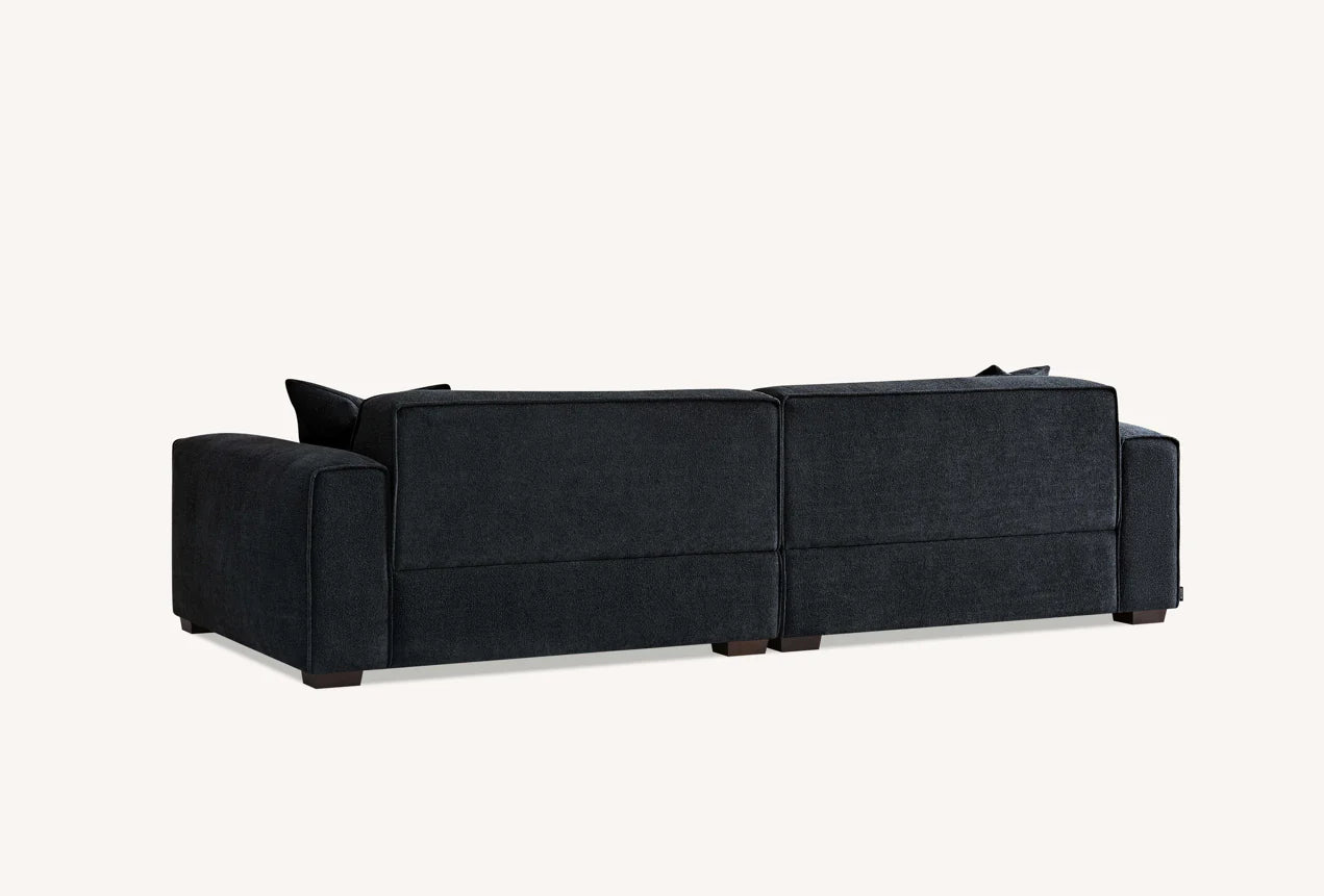 Aluxo Crawford Midnight Black Boucle Sofa with Chaise Footstool | 4 Seater