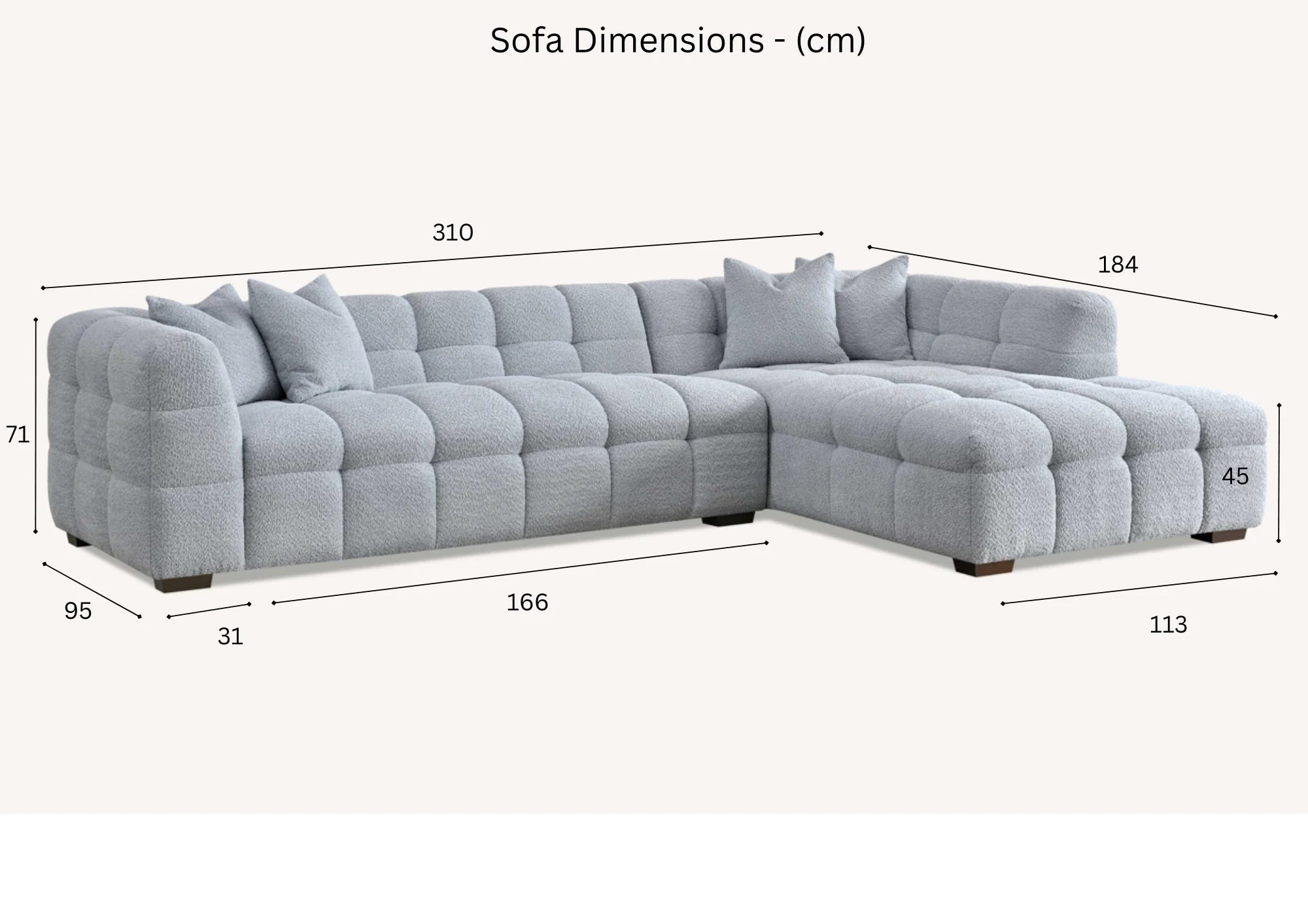 Aluxo Daito Oatmeal Beige Boucle Bubble Right Hand Corner Sofa | 5 Seater