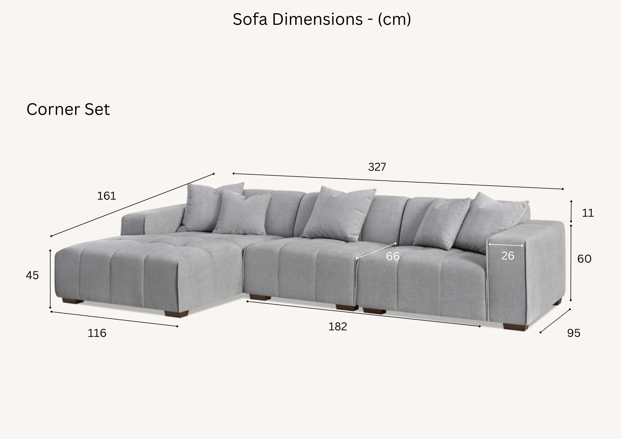 Aluxo Albert Cloudy Grey Boucle Left Hand Corner Sofa | 5 Seater
