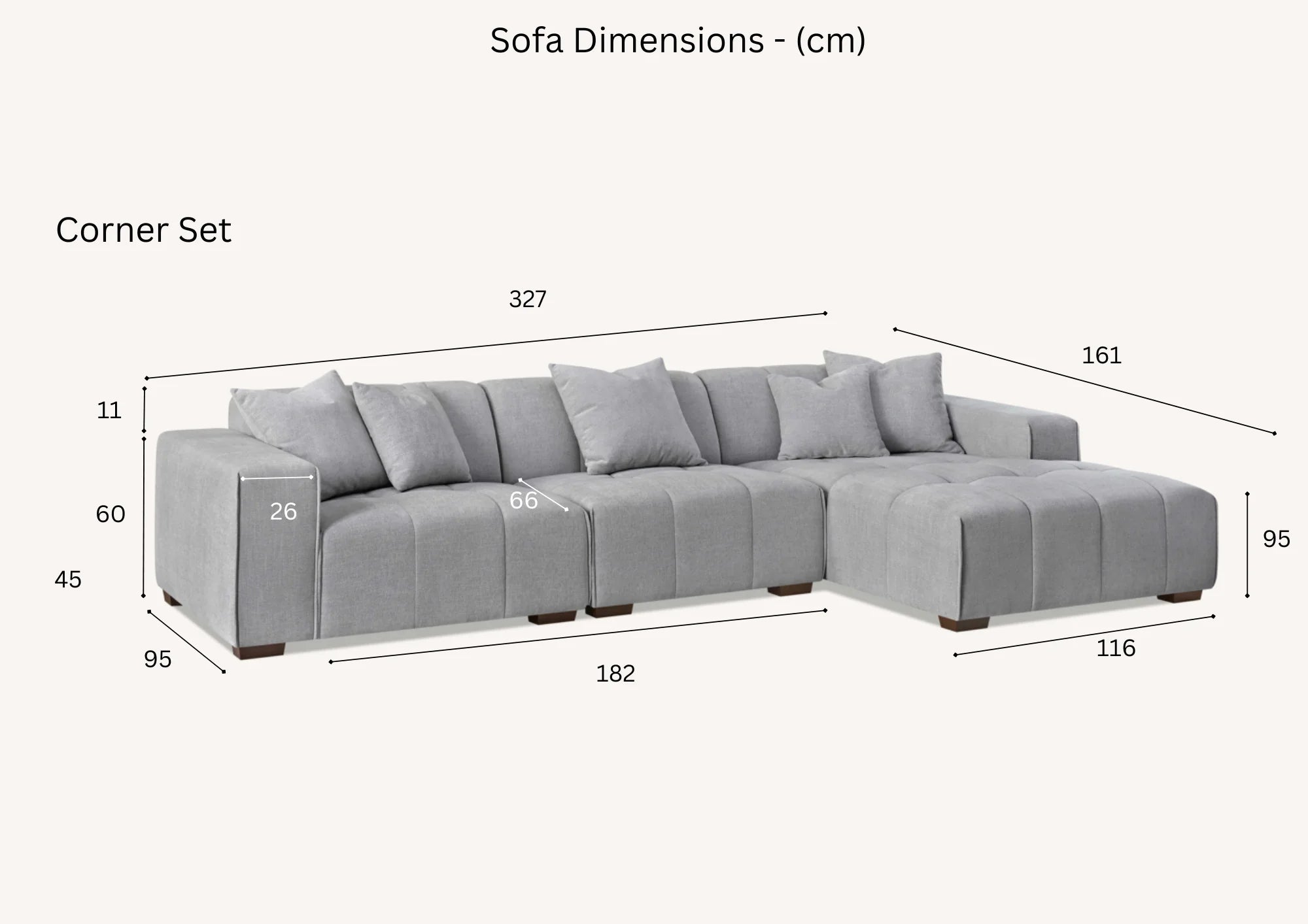 Aluxo Albert Cloudy Grey Boucle Right Hand Corner Sofa | 5 Seater