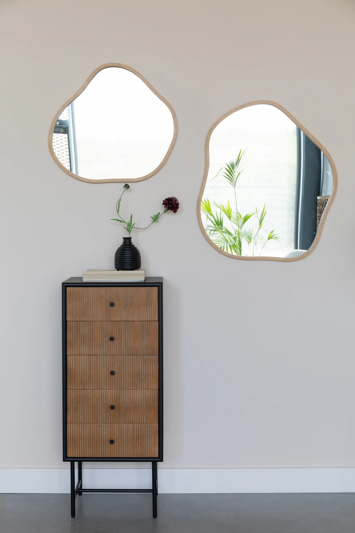 Zem Beige Bamboo Wood Wall Mirror 60x55cm