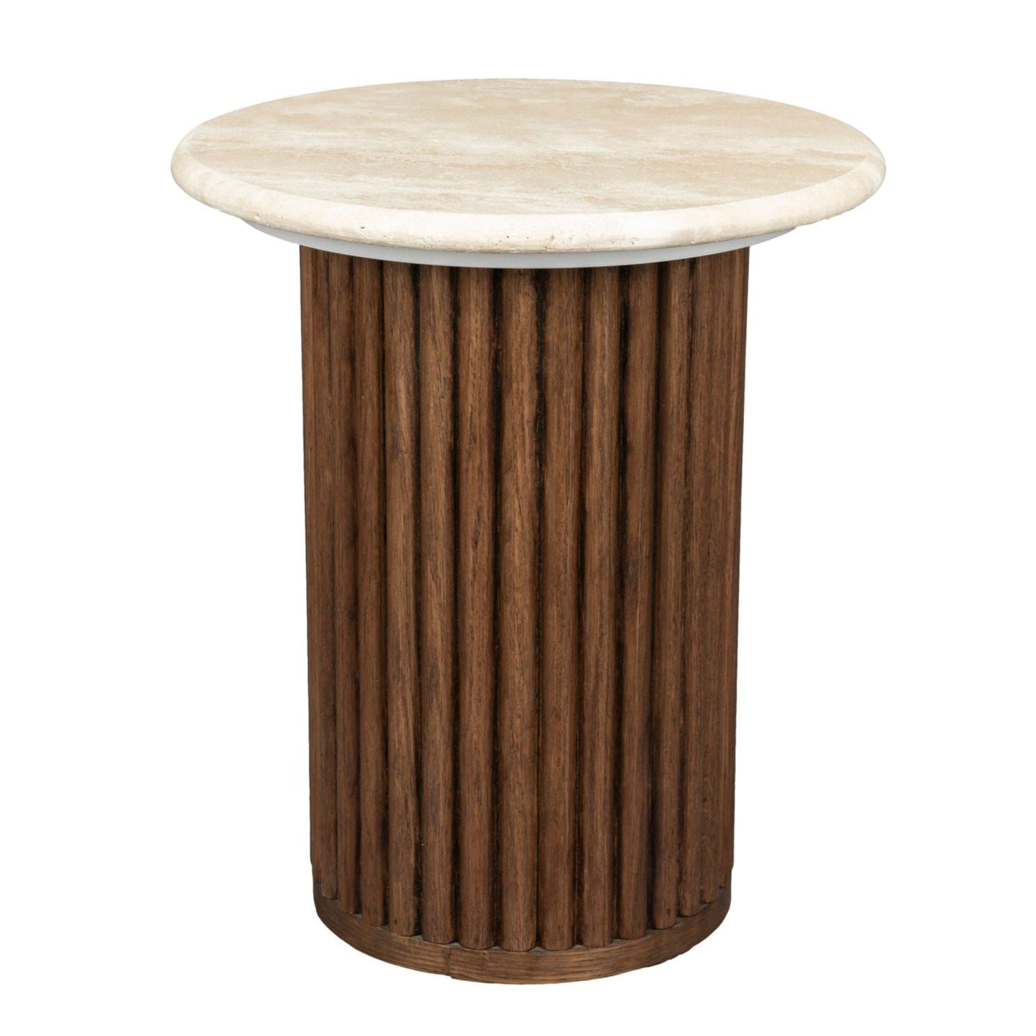 Dutchbone Arda Ribbed Brown Wood & Travertine Side Table