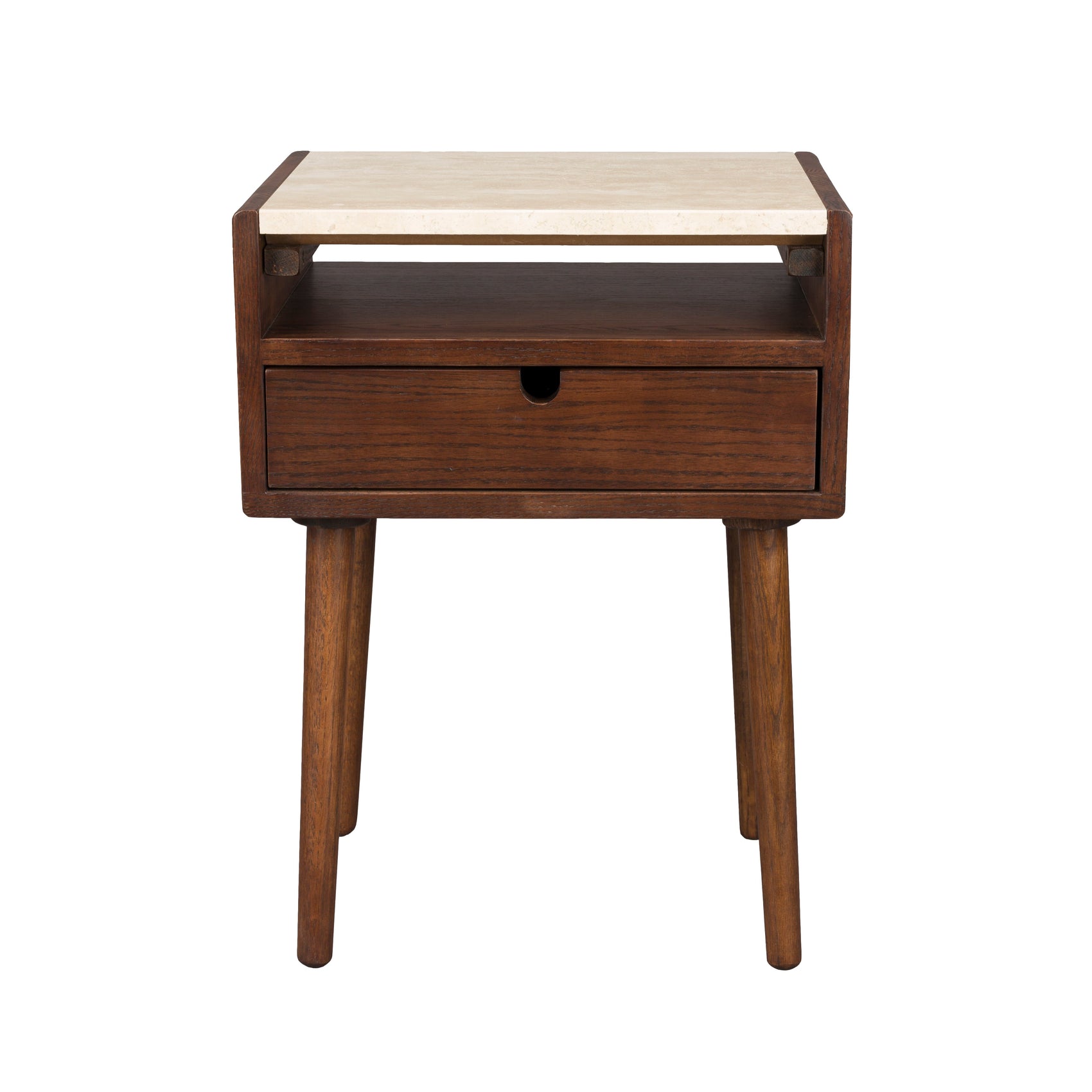 Dutchbone Arda Brown Wood & Travertine Bedside Table