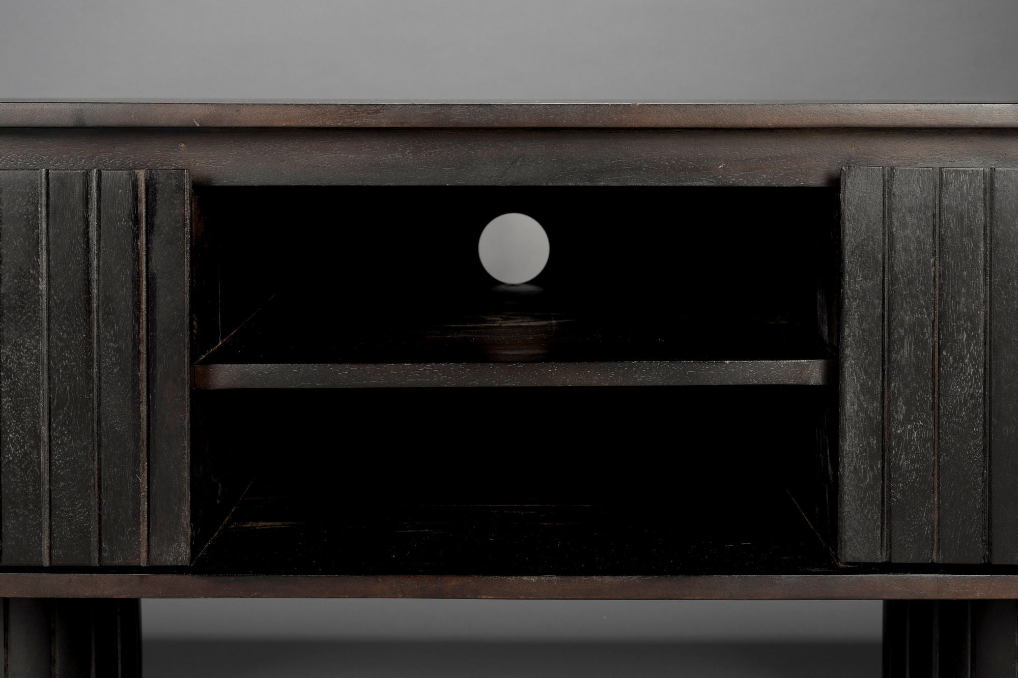 Dutchbone Kenji Slatted Black Wood Oval TV Unit