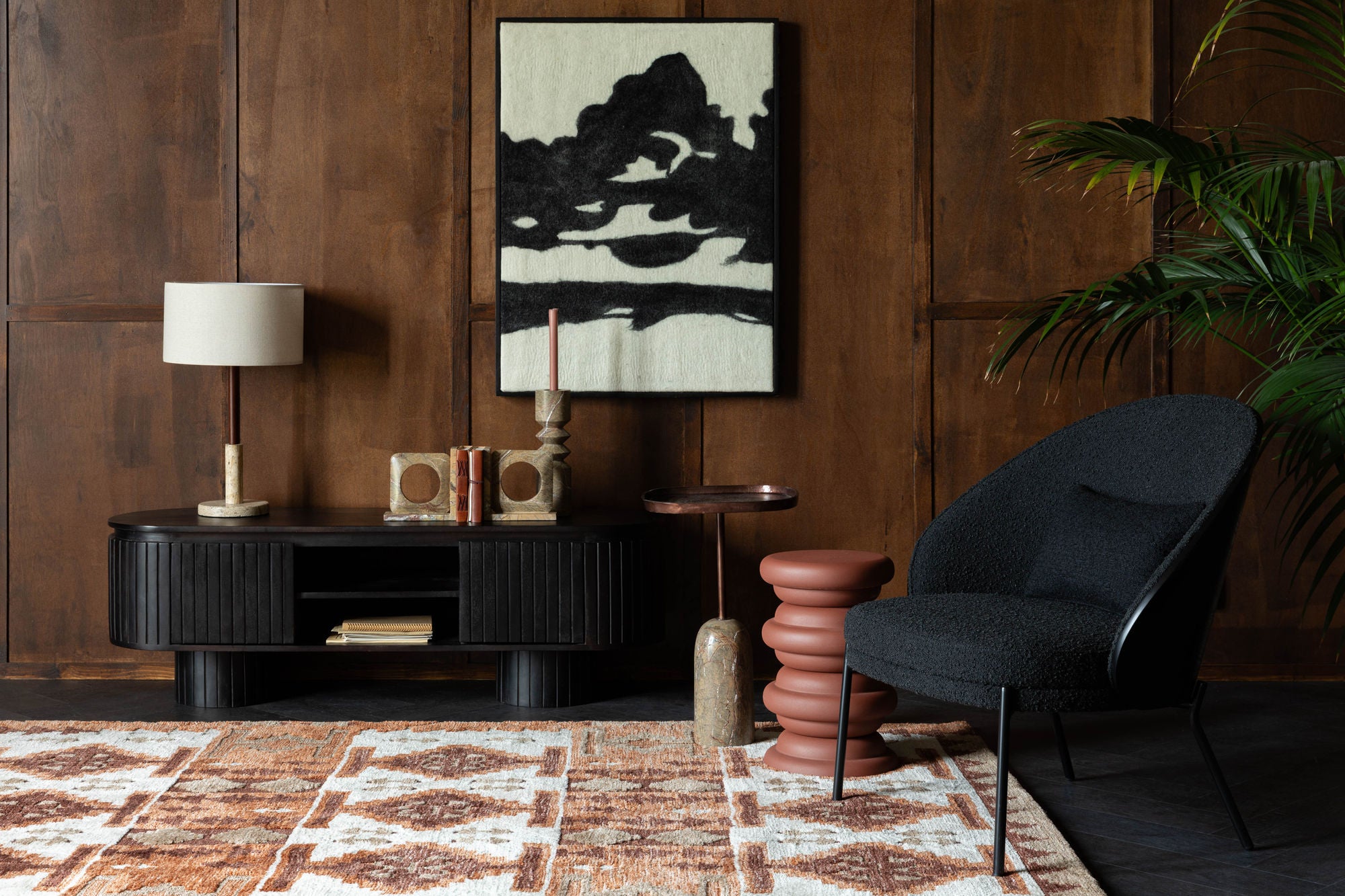 Dutchbone Kenji Slatted Black Wood Oval TV Unit