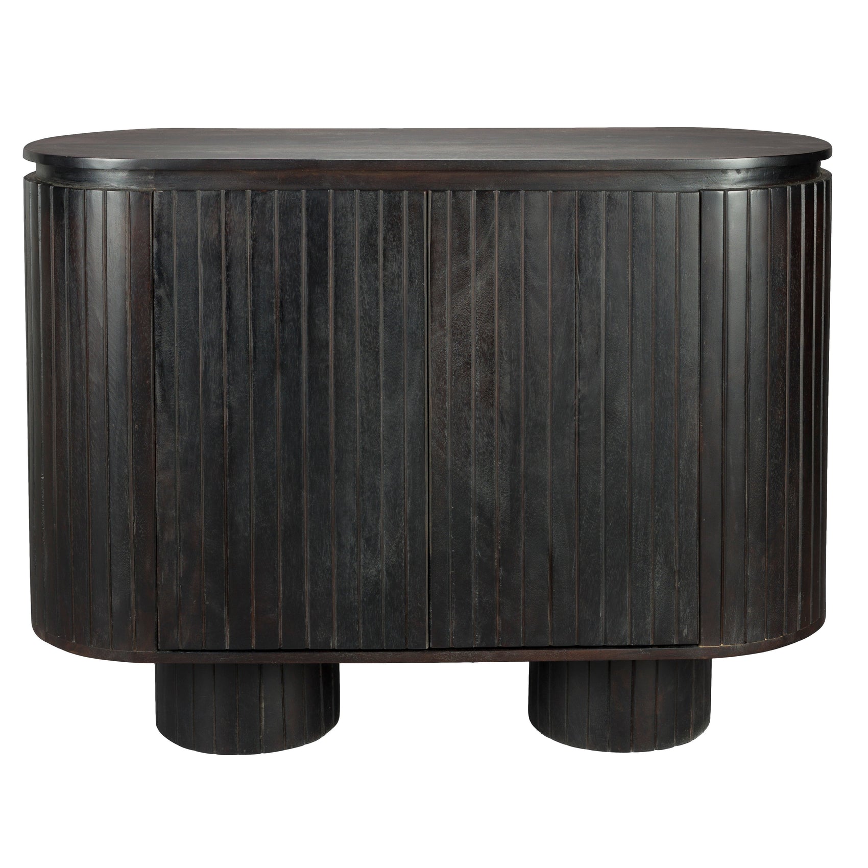Dutchbone Kenji Slatted Dark Brown Rustic Wood Oval Sideboard