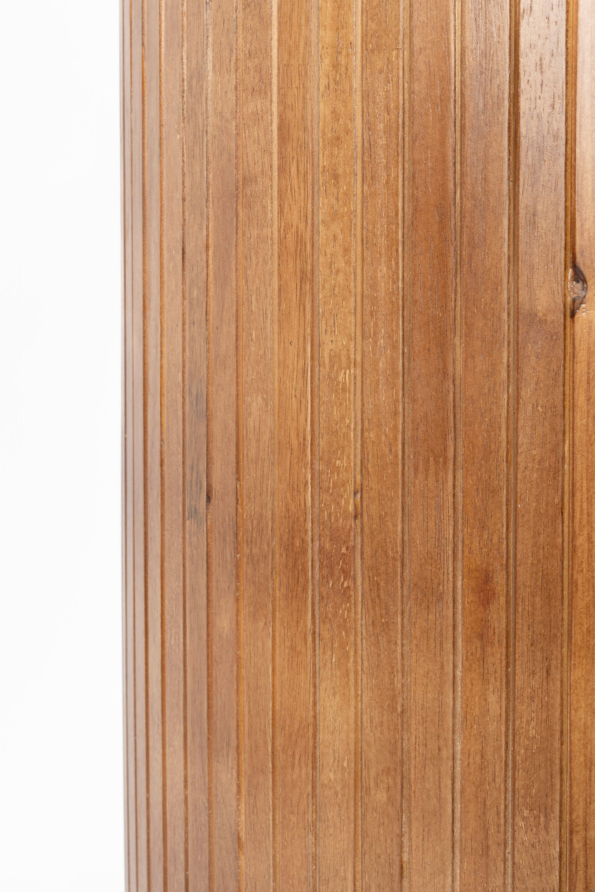 Yaz Slatted Natural Wood & Glass Sideboard