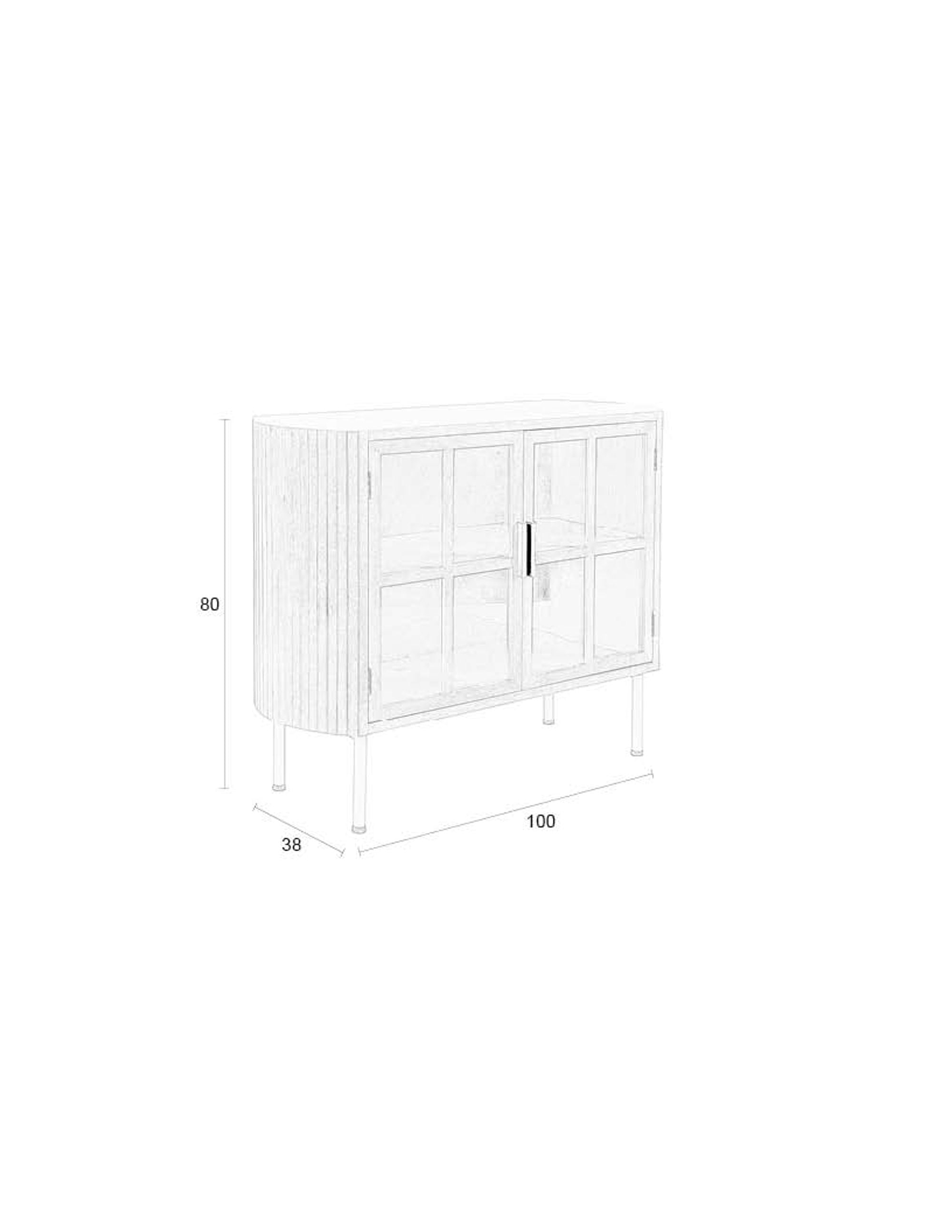 Yaz Slatted Natural Wood & Glass Sideboard