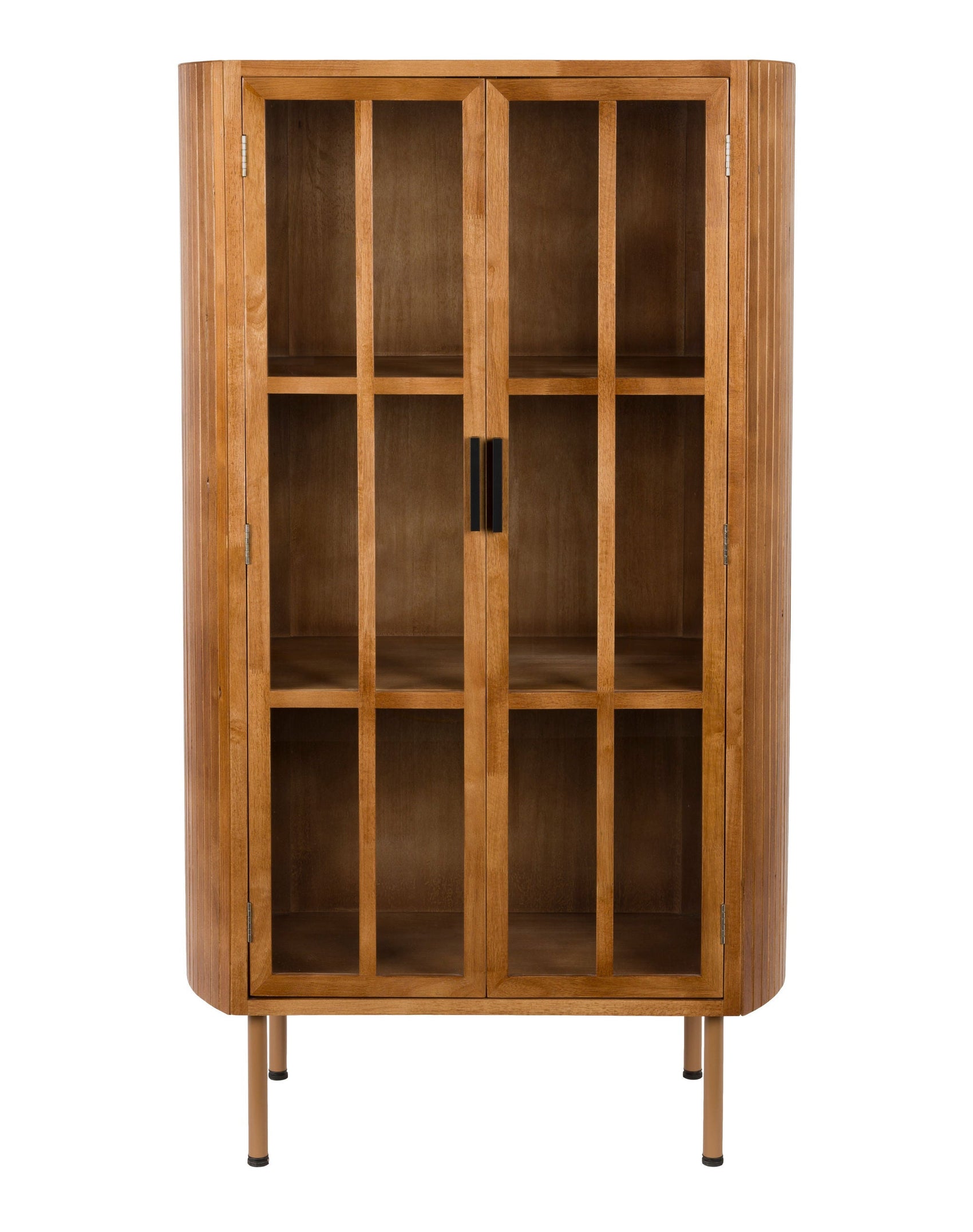 Yaz Slatted Natural Wood & Glass Cabinet