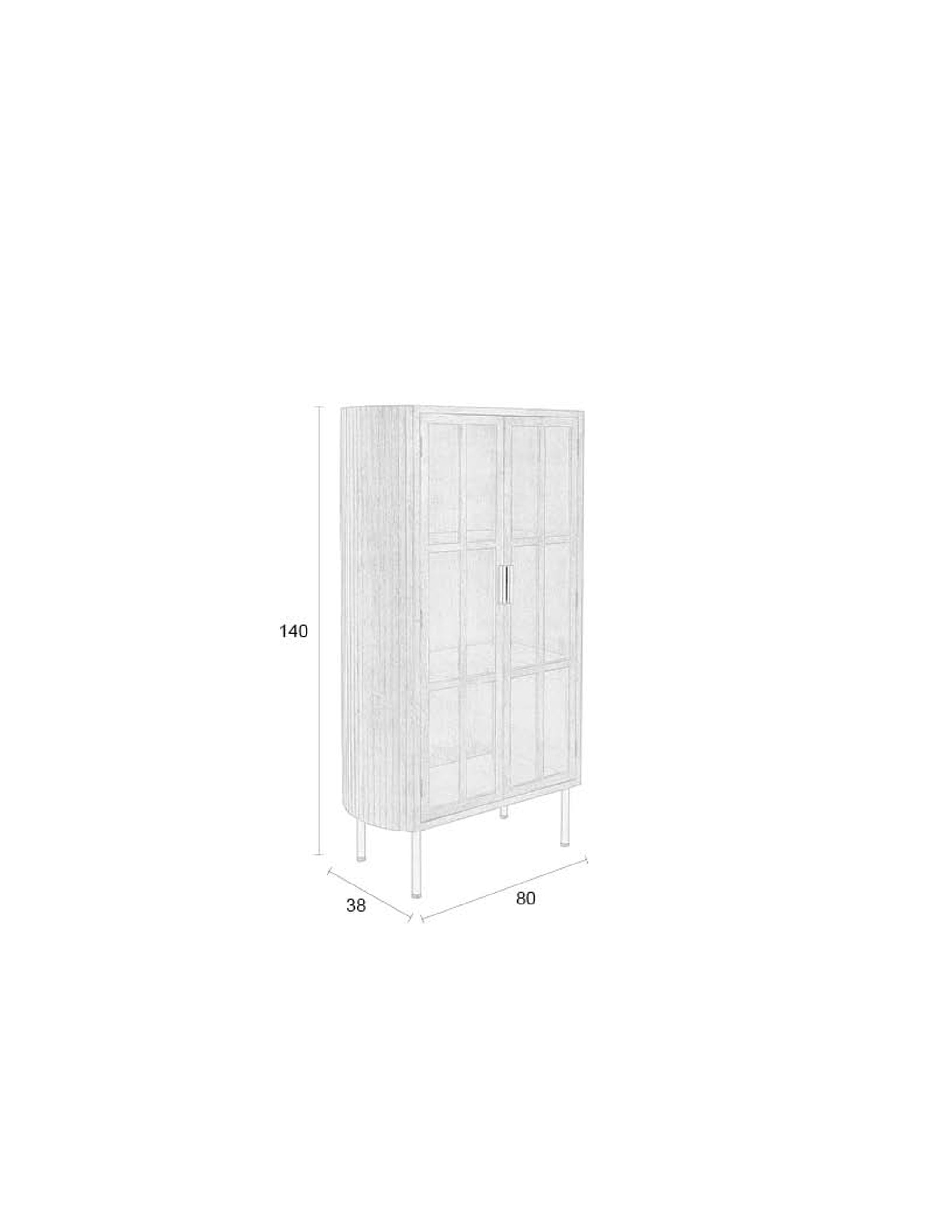 Yaz Slatted Natural Wood & Glass Cabinet