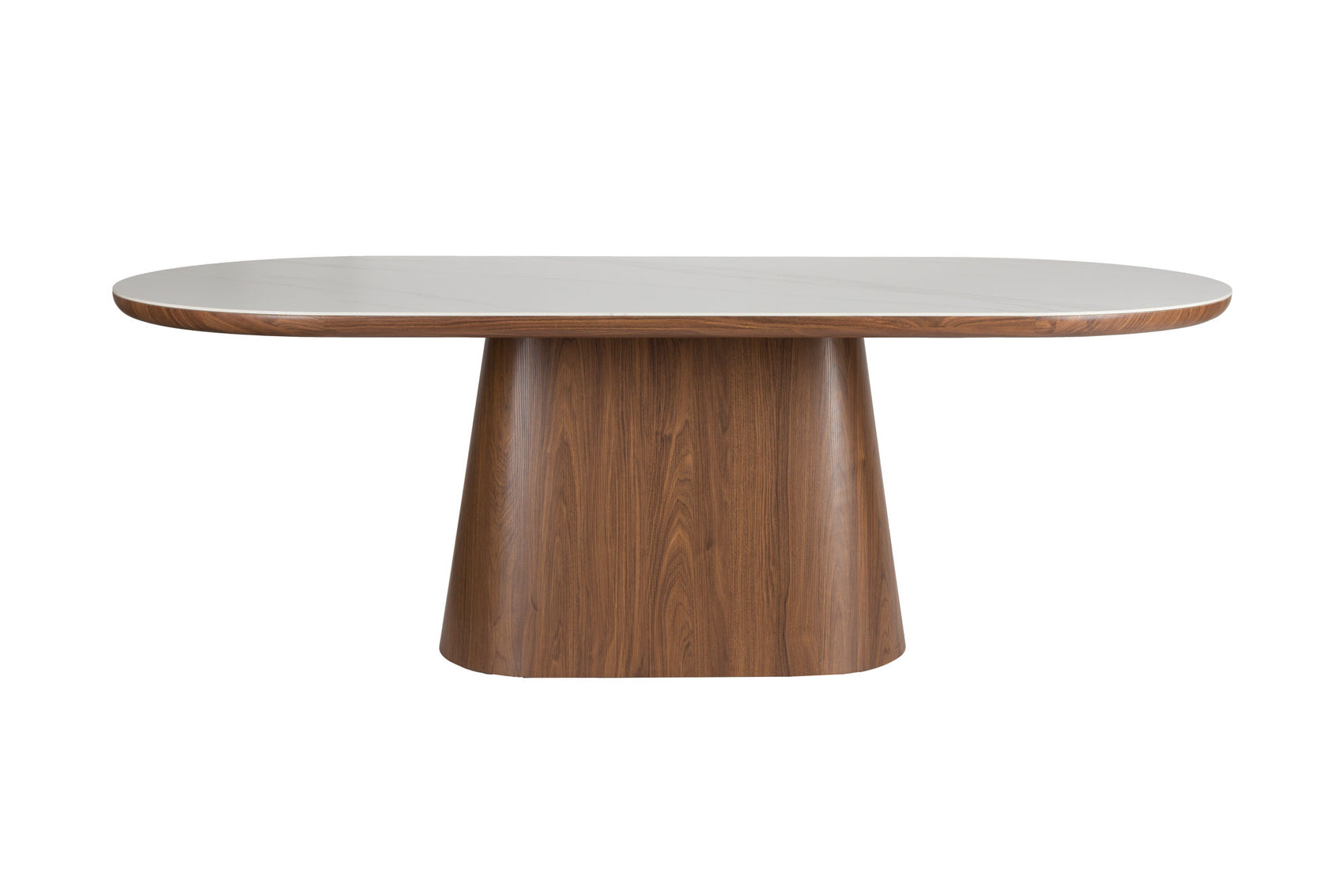 Almira Walnut Brown Oak Wood & White Marble Oval Dining Table 200cm