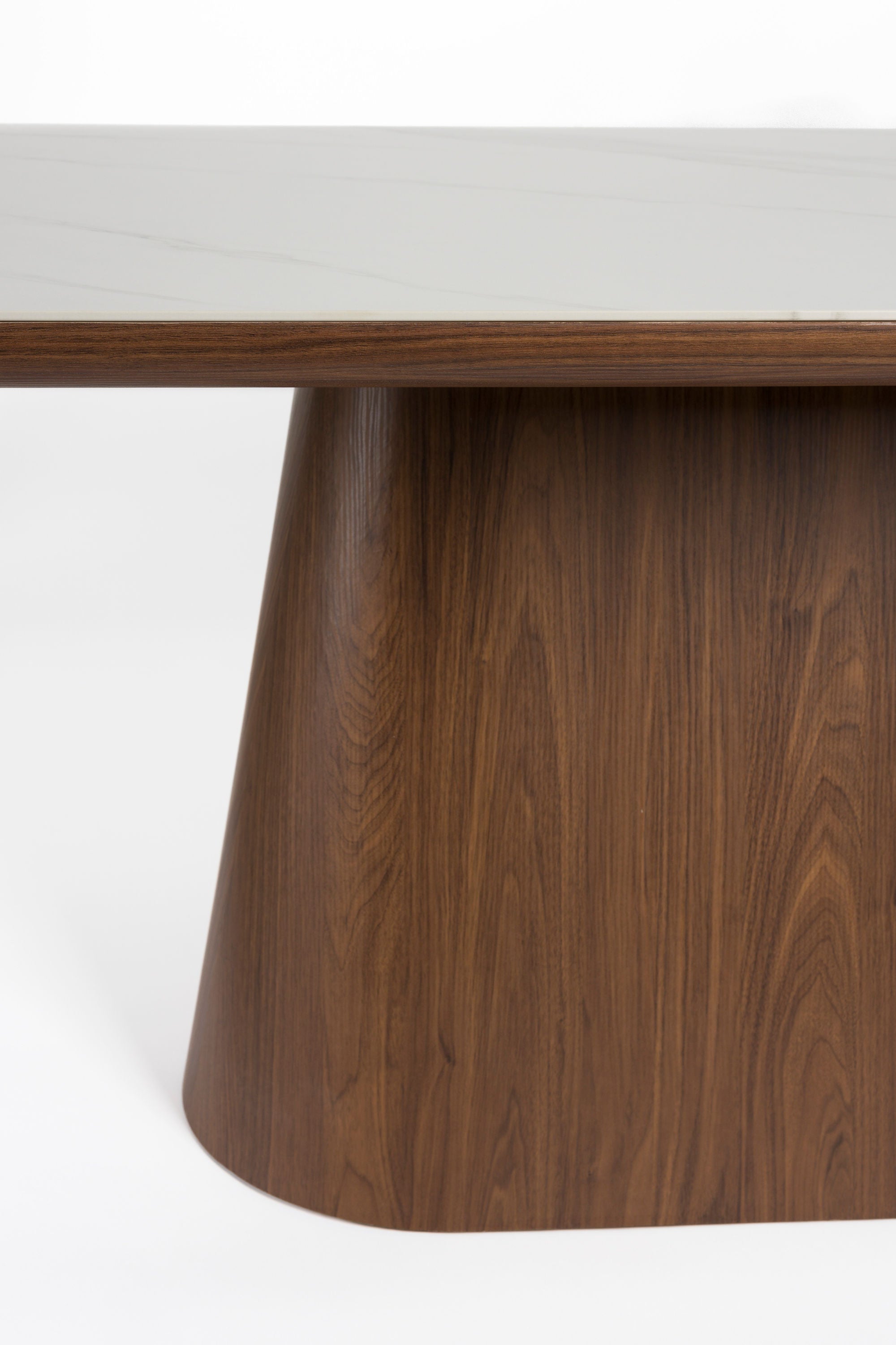 Almira Walnut Brown Oak Wood & White Marble Oval Dining Table 200cm
