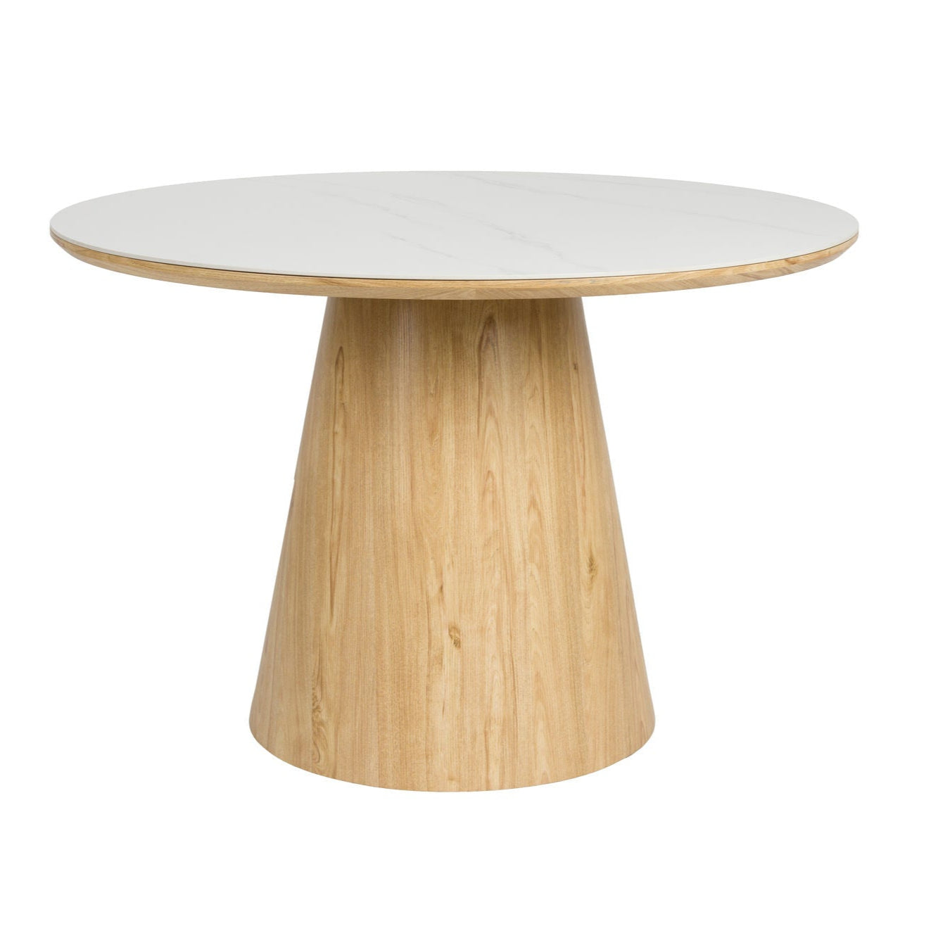 Almira Natural Oak Wood & White Marble Round Dining Table