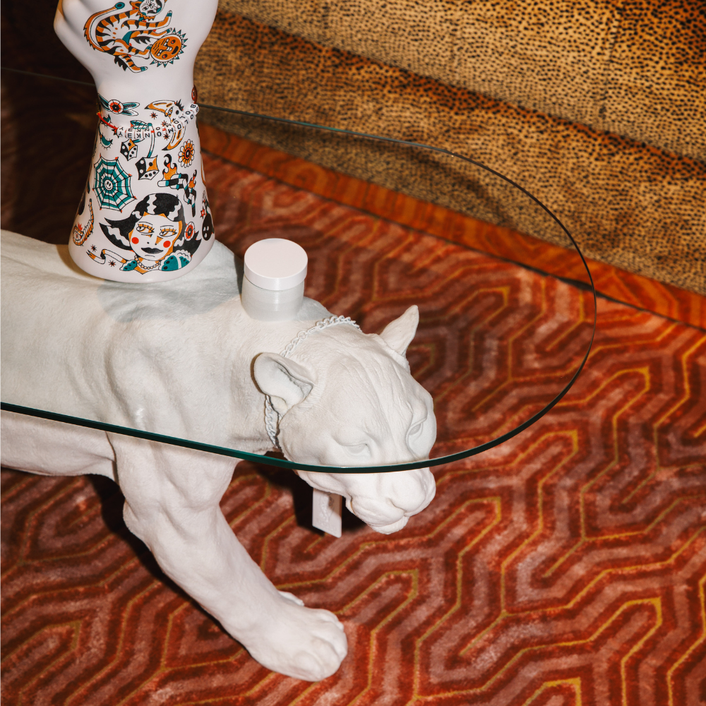 Bold Monkey Dope as Hell All White Panther Coffee Table Bold Monkey Dope as Hell All White Panther Coffee Table