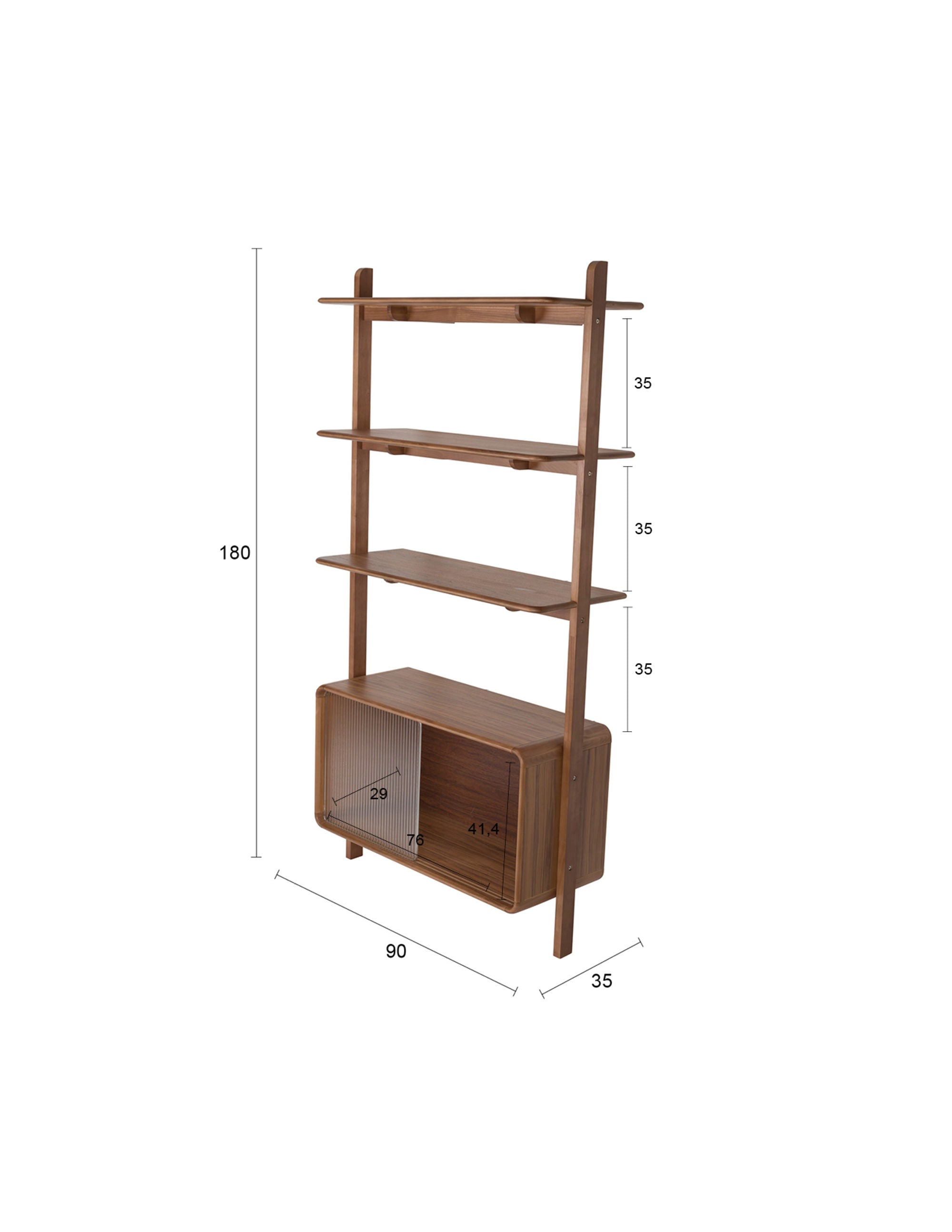 Zuiver Rise Walnut Brown Wood & Ribbed Glass Display Unit