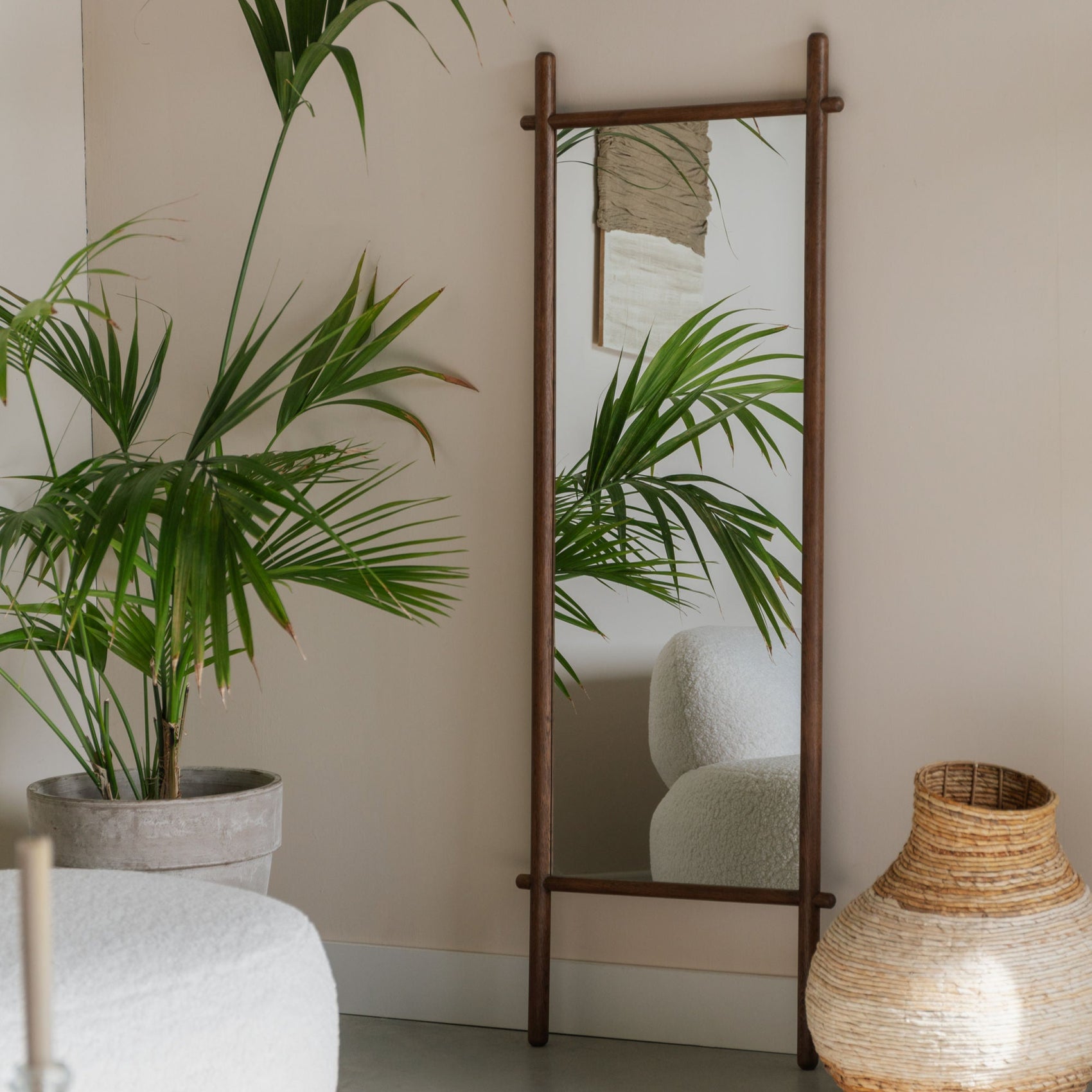 Solene Walnut Brown Oak Wood Leaning Mirror