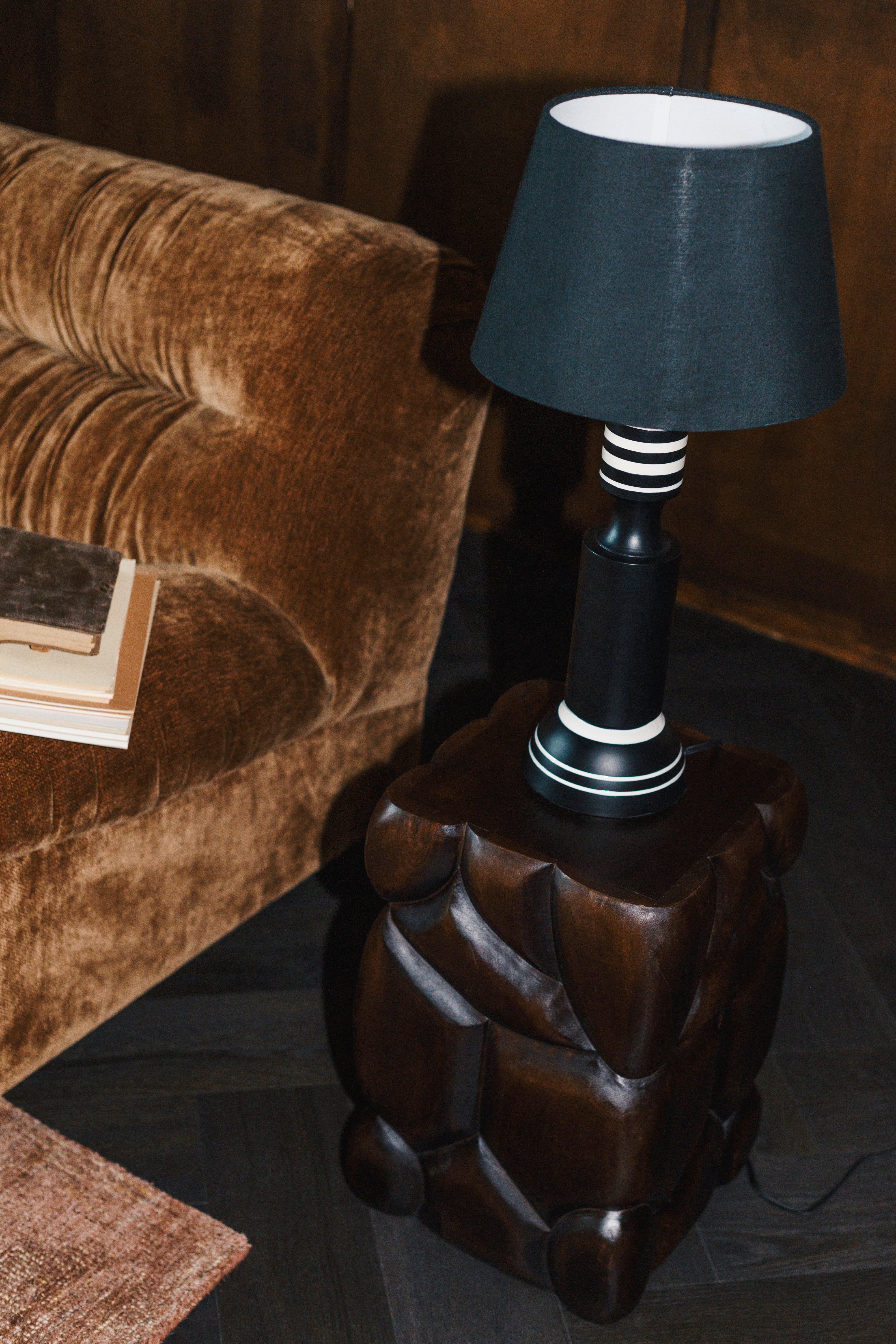 Dutchbone Virgil Matt Black & White Striped Table Lamp