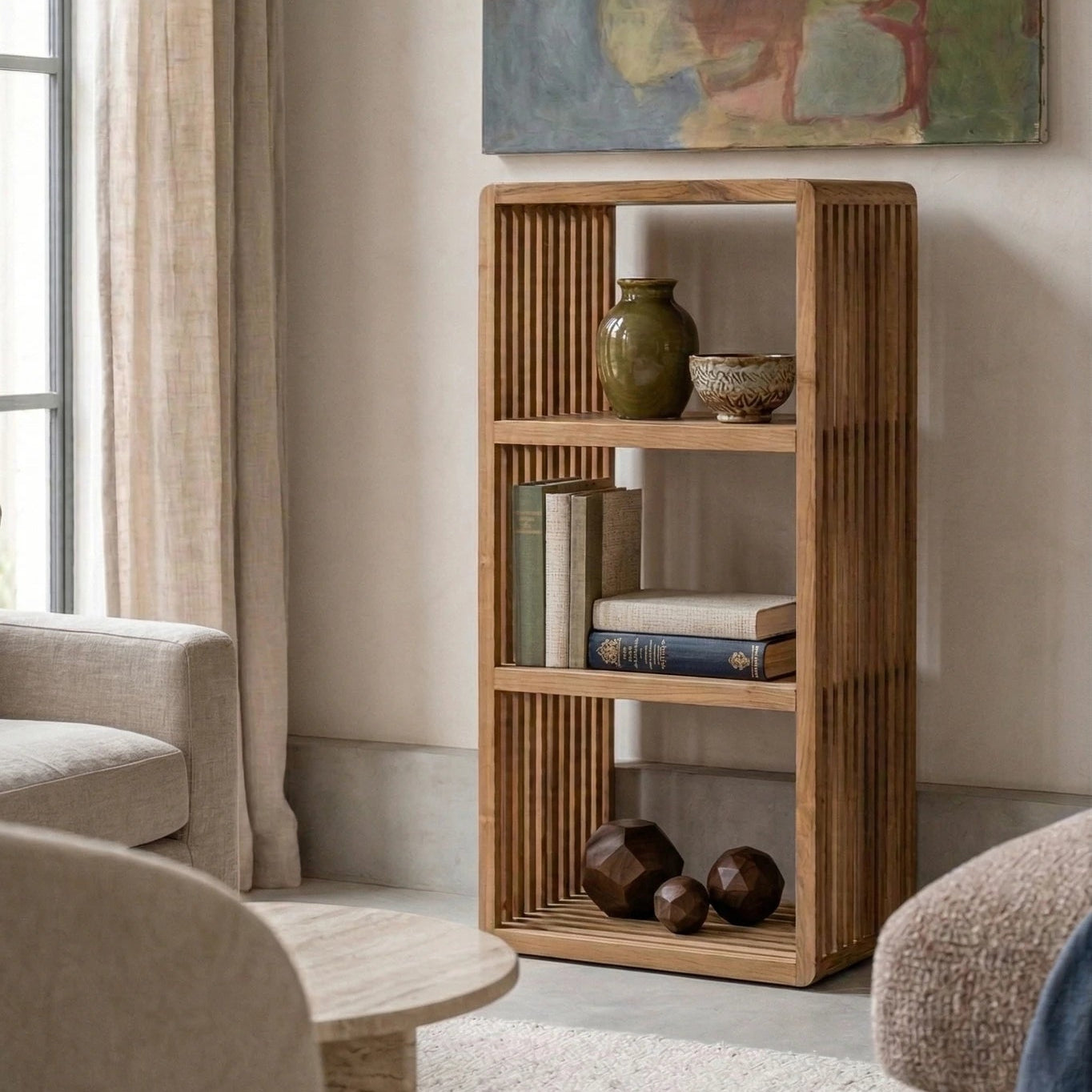 Djia Brown Teak Wood Display Unit