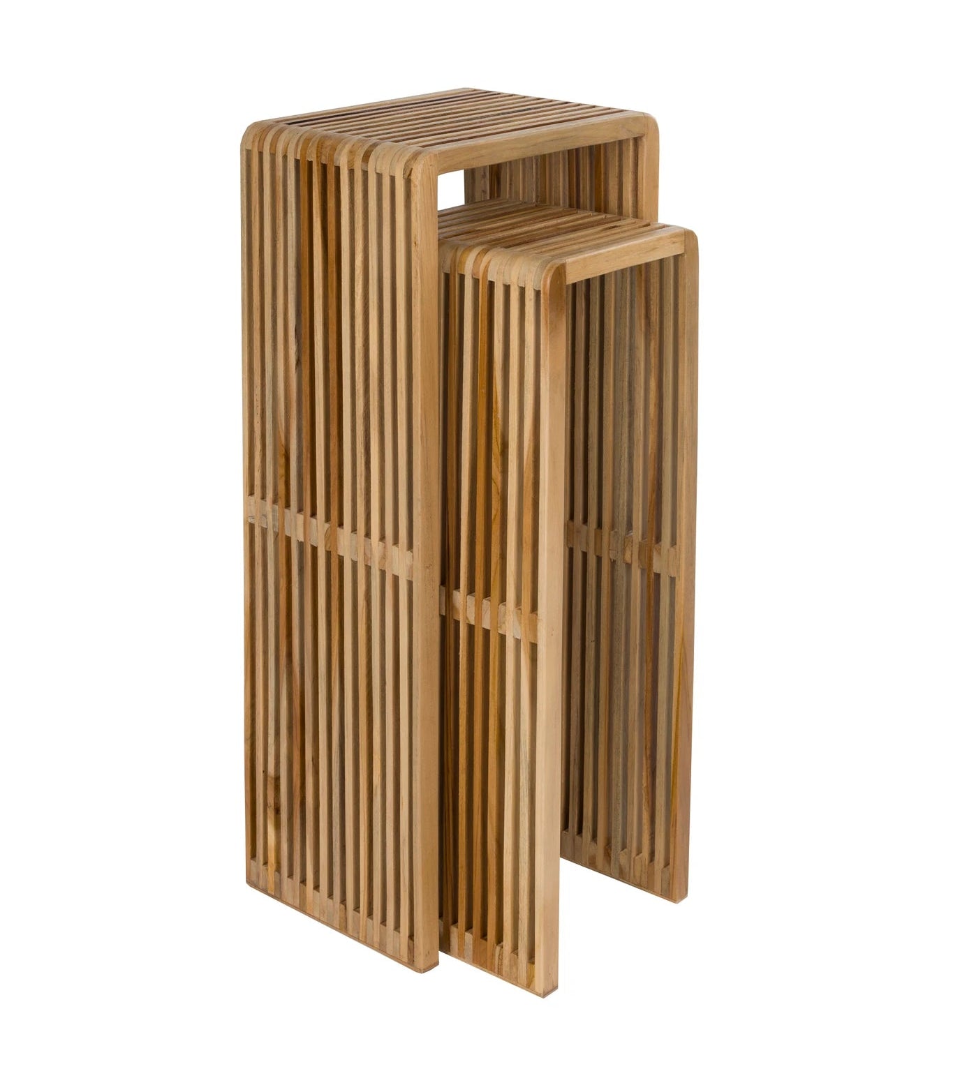 Set of 2 Djia Brown Teak Wood Plant Stands