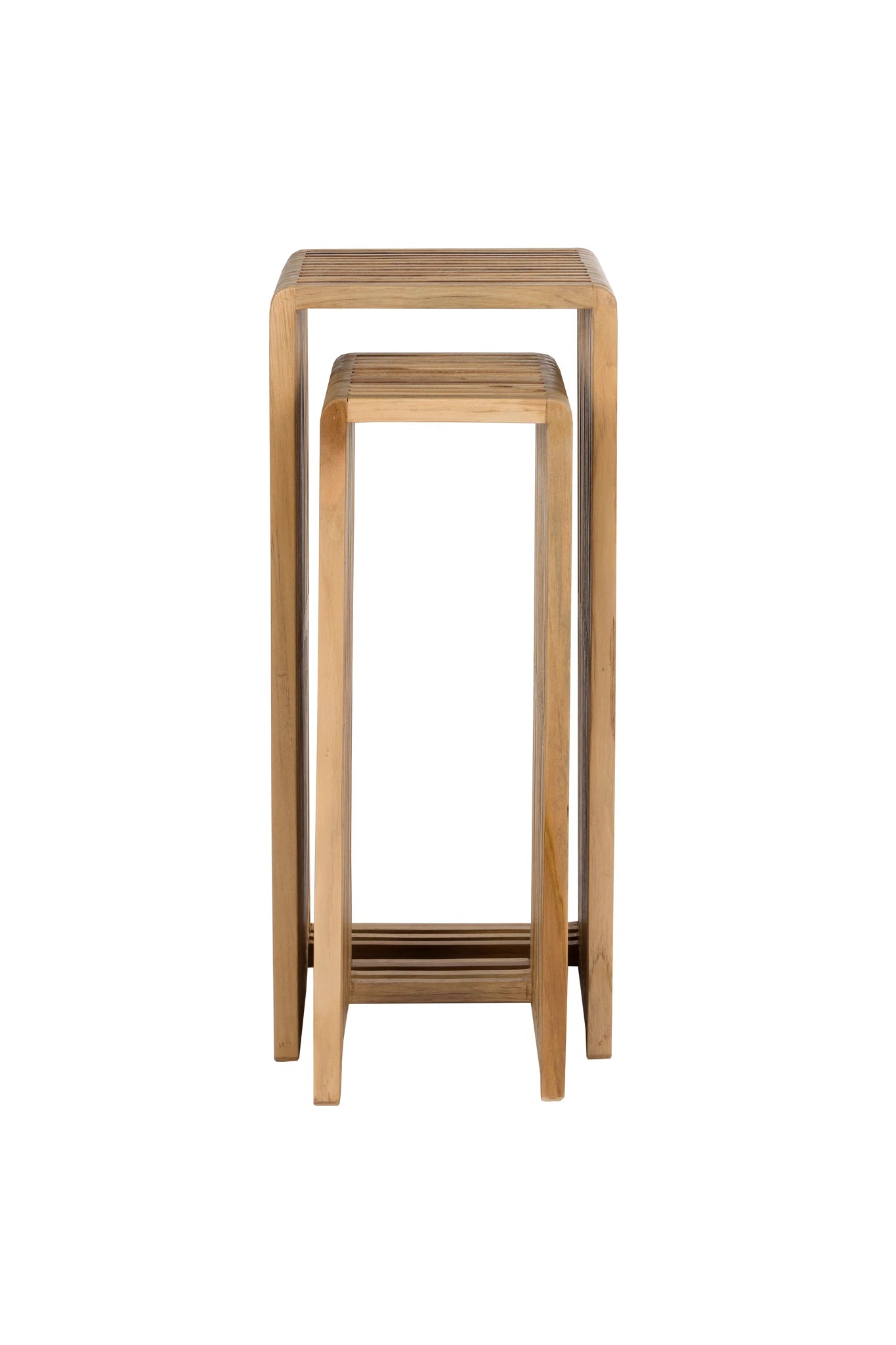 Set of 2 Djia Brown Teak Wood Plant Stands