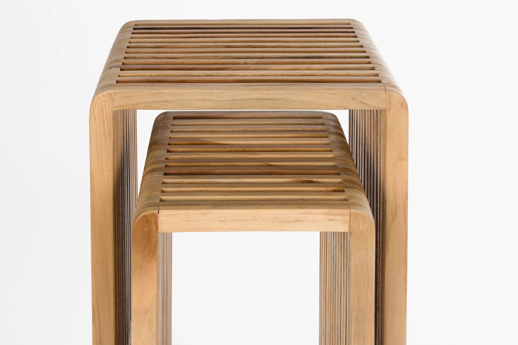 Set of 2 Djia Brown Teak Wood Plant Stands