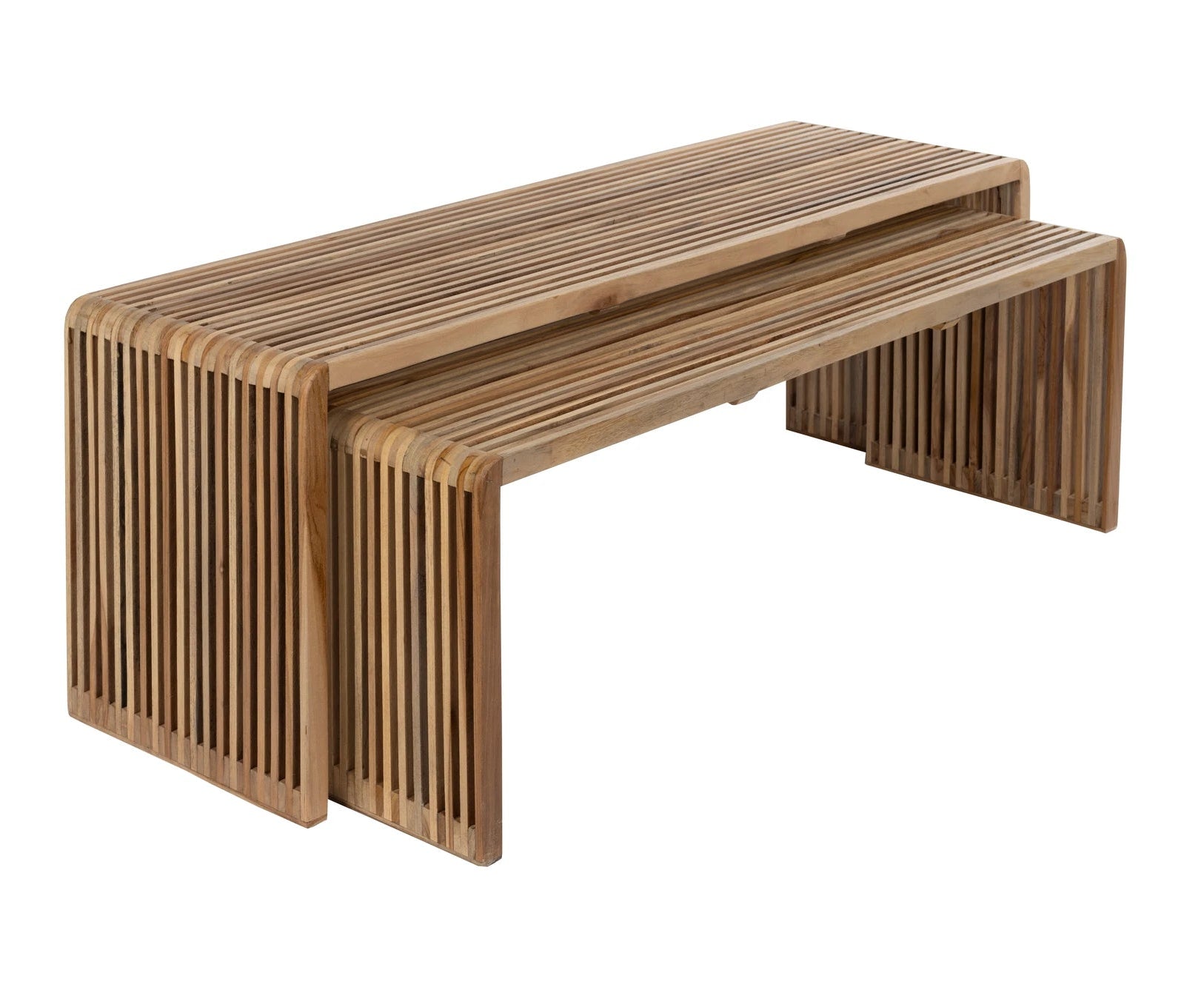 Set of 2 Djia Brown Teak Wood Coffee Tables
