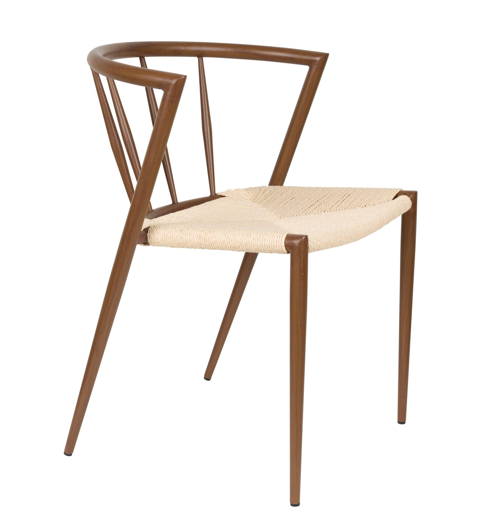 Set of 2 Che Walnut Brown Wood & Natural Rope Curved Dining Chairs