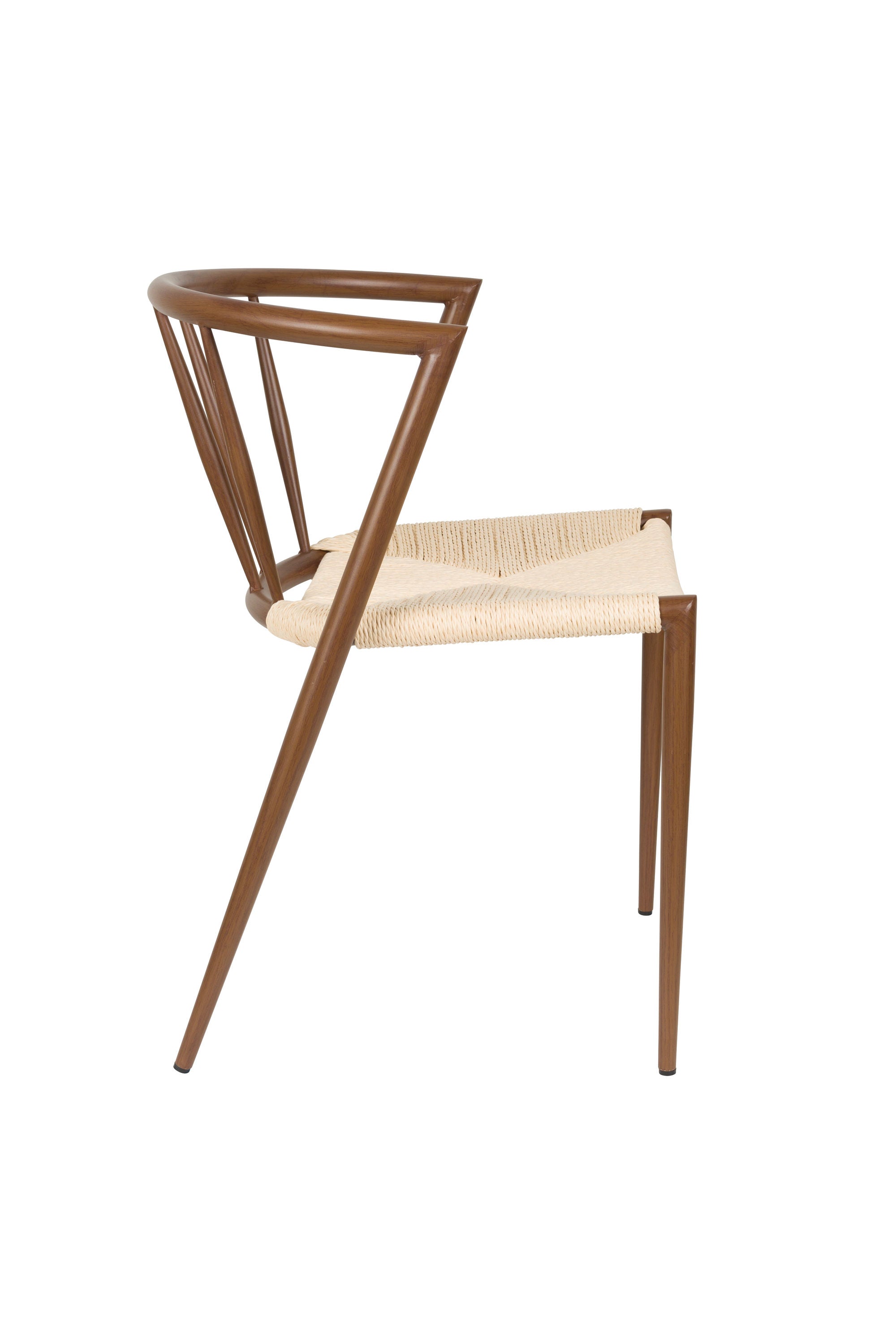 Set of 2 Che Walnut Brown Wood & Natural Rope Curved Dining Chair